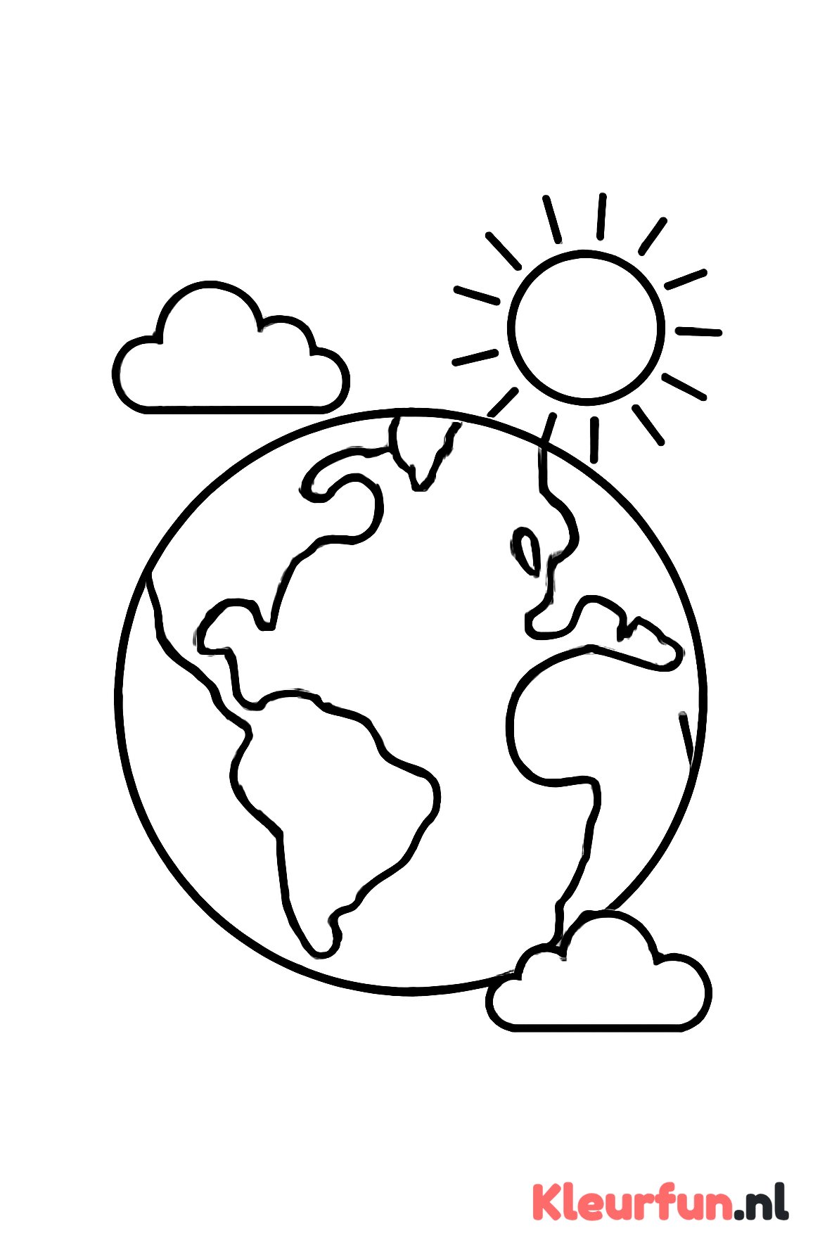 Grote aarde met zon en wolken