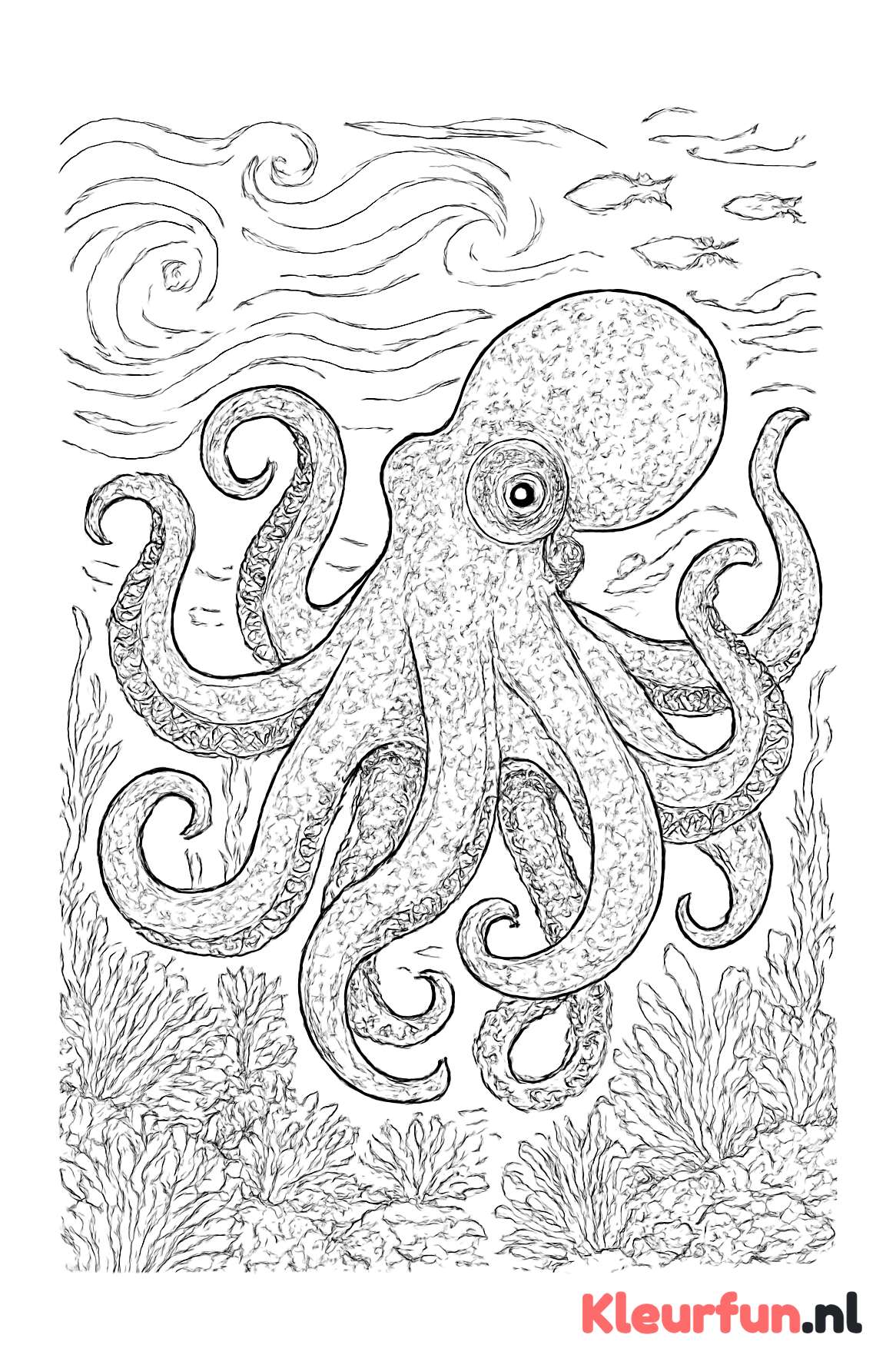 Grote gedetailleerde octopus in onderwaterwereld