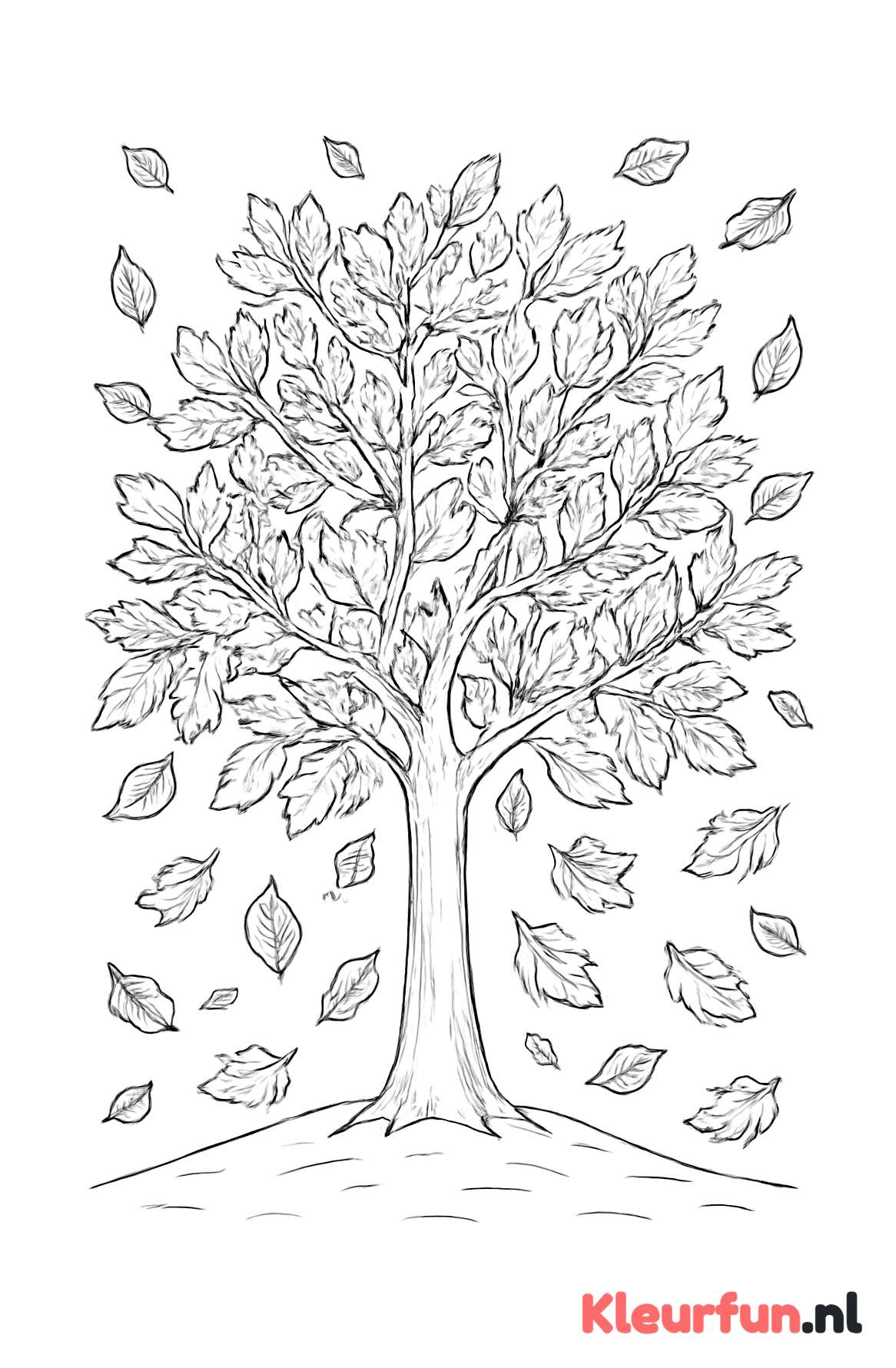 Grote Herfstboom met Vallende Bladeren