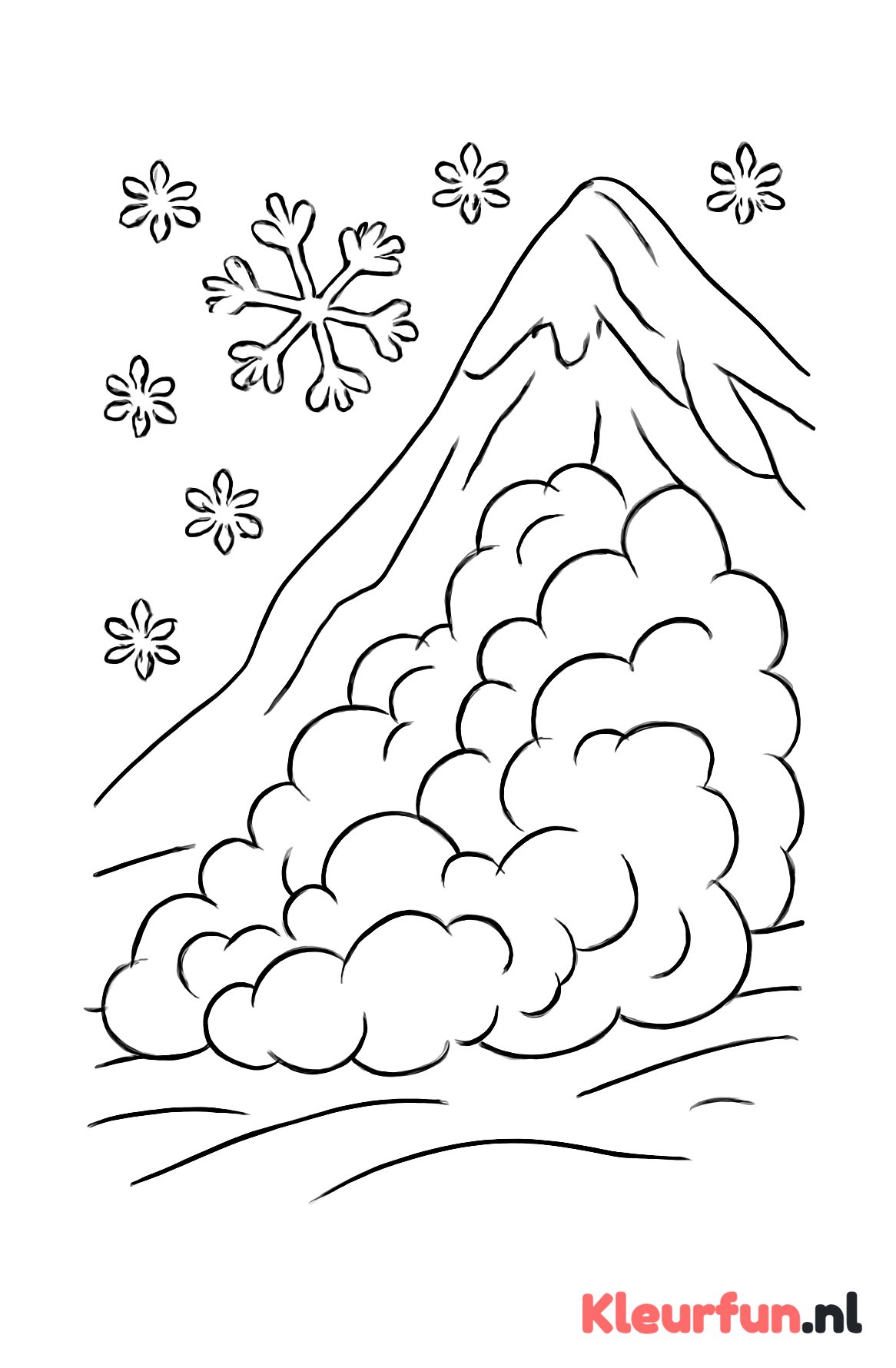Grote lawine met vallende sneeuwvlokken