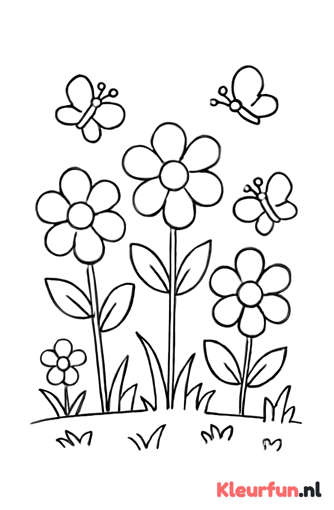 Grote lente bloemen en vlinders