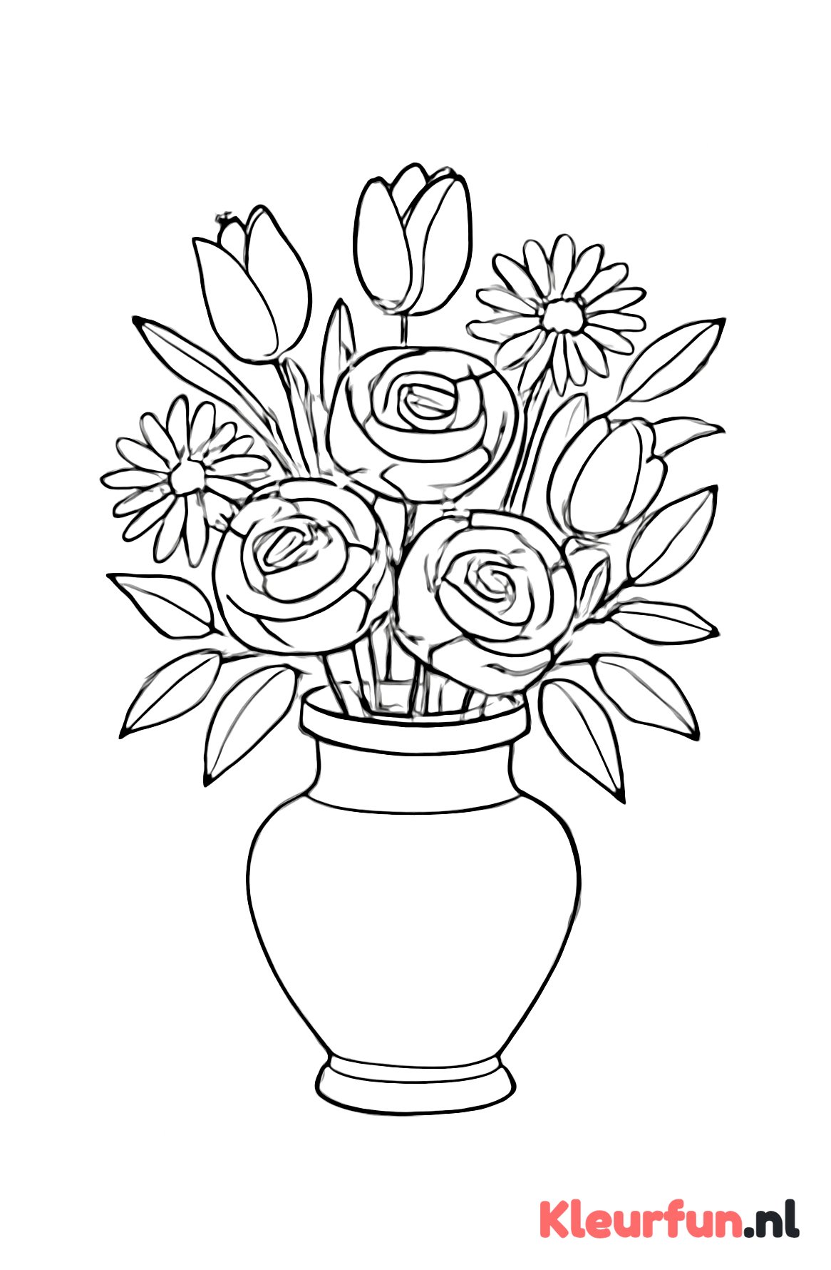 Grote vaas met verschillende bloemen