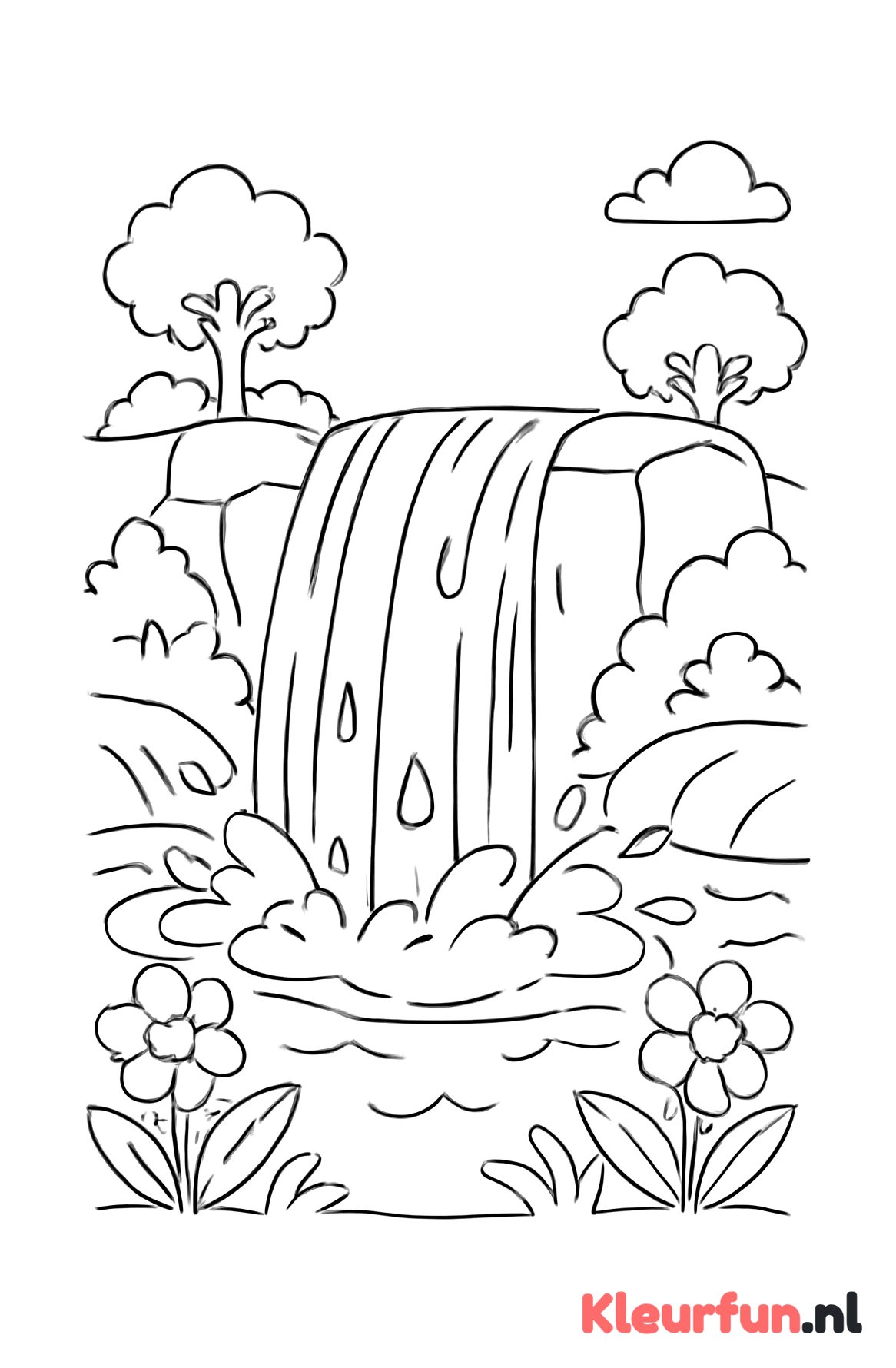 Grote waterval bij rotsen