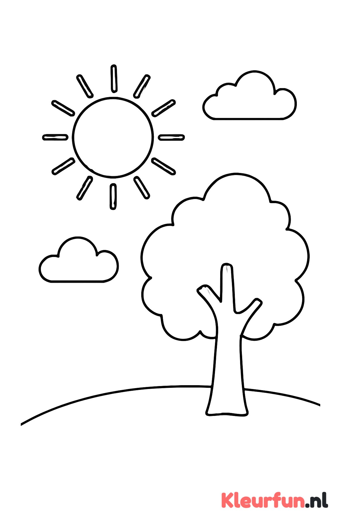 Grote zon met boom en wolken