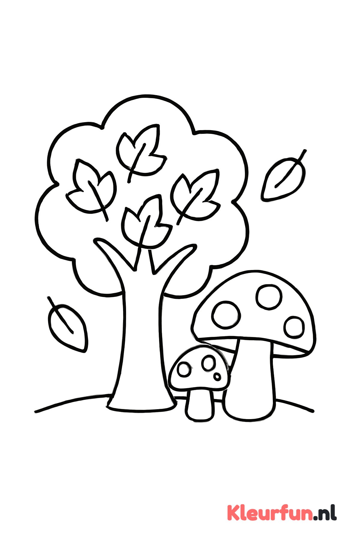 Herfstboom en paddenstoelen