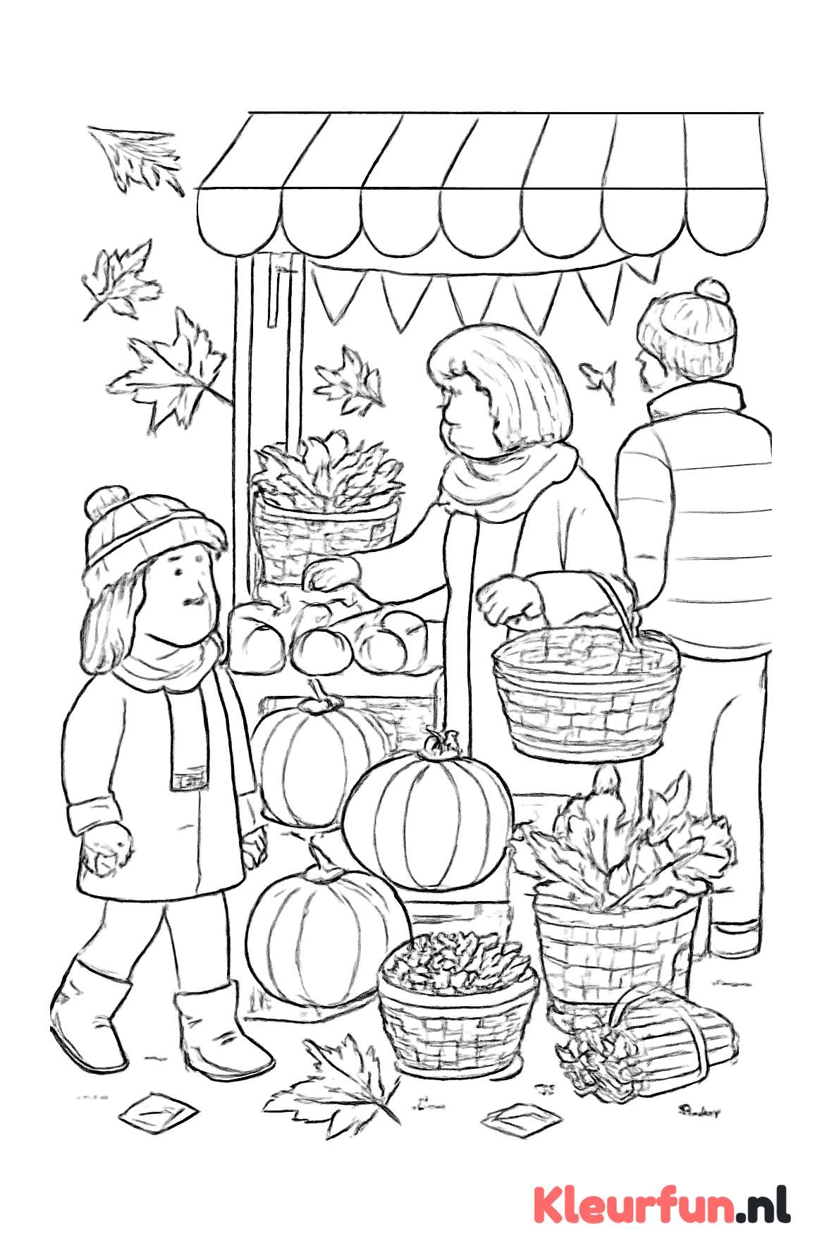 Herfstmarkt met pompoenen en appels