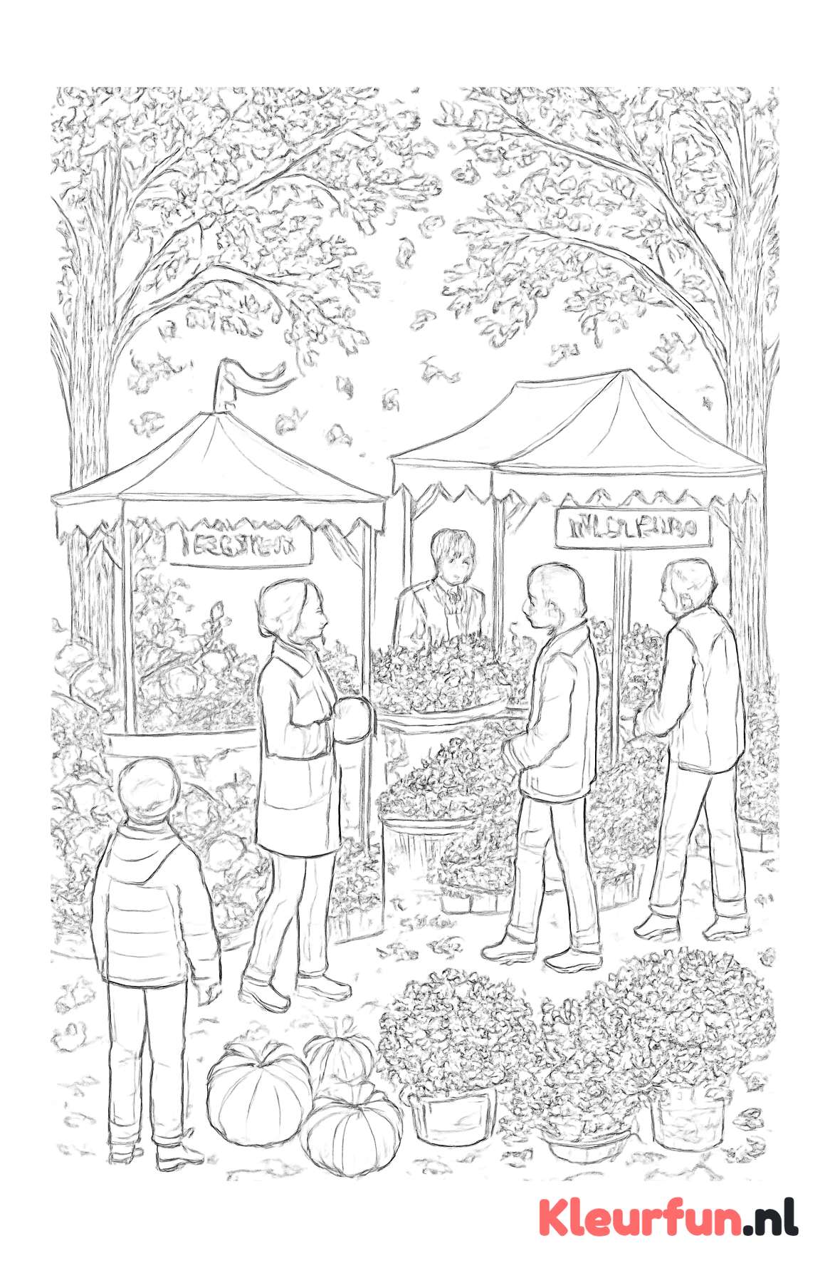 Herfstmarkt met pompoenen en kastanjes