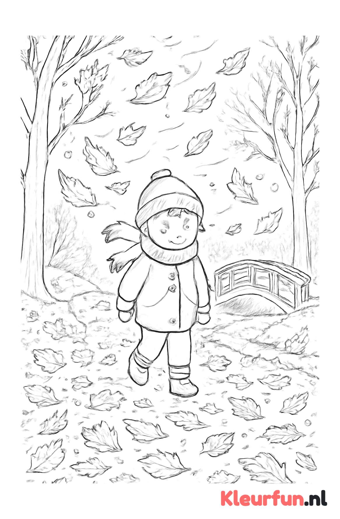 Herfstwind met kind en brug