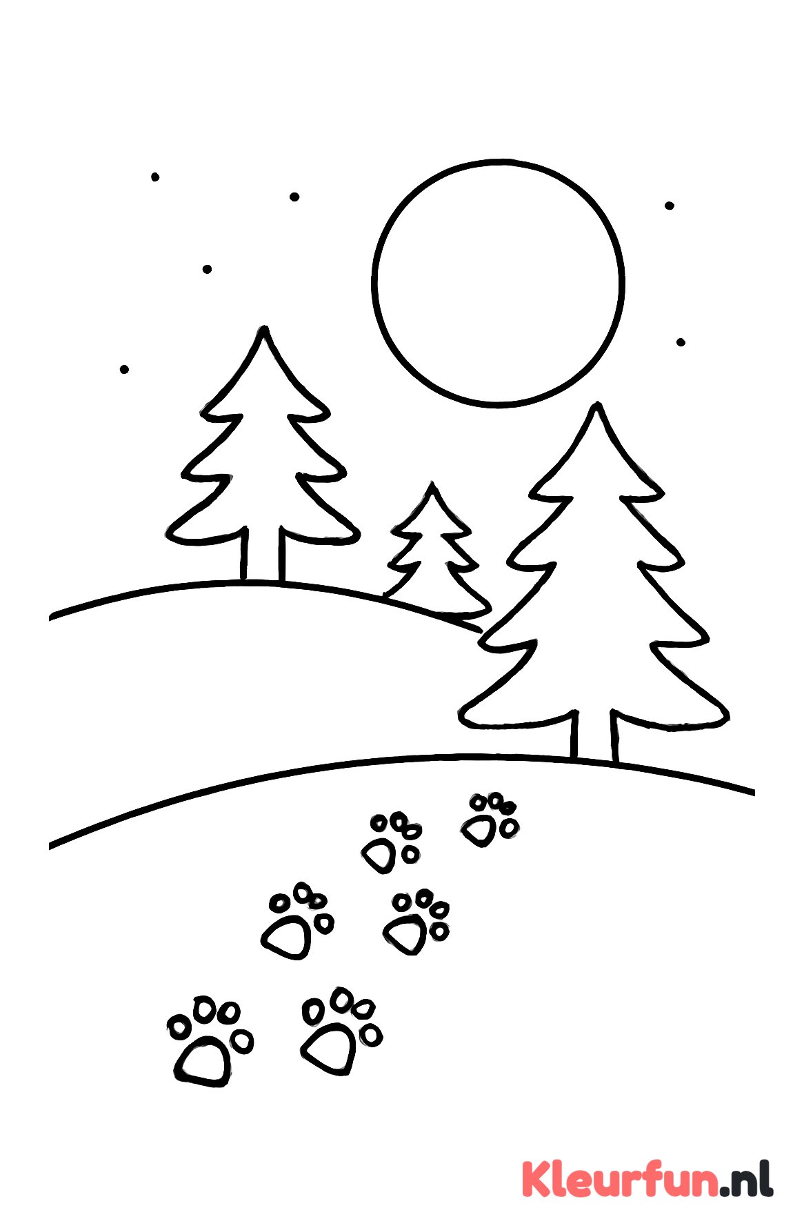Winterheuvel met maan en pootafdrukken
