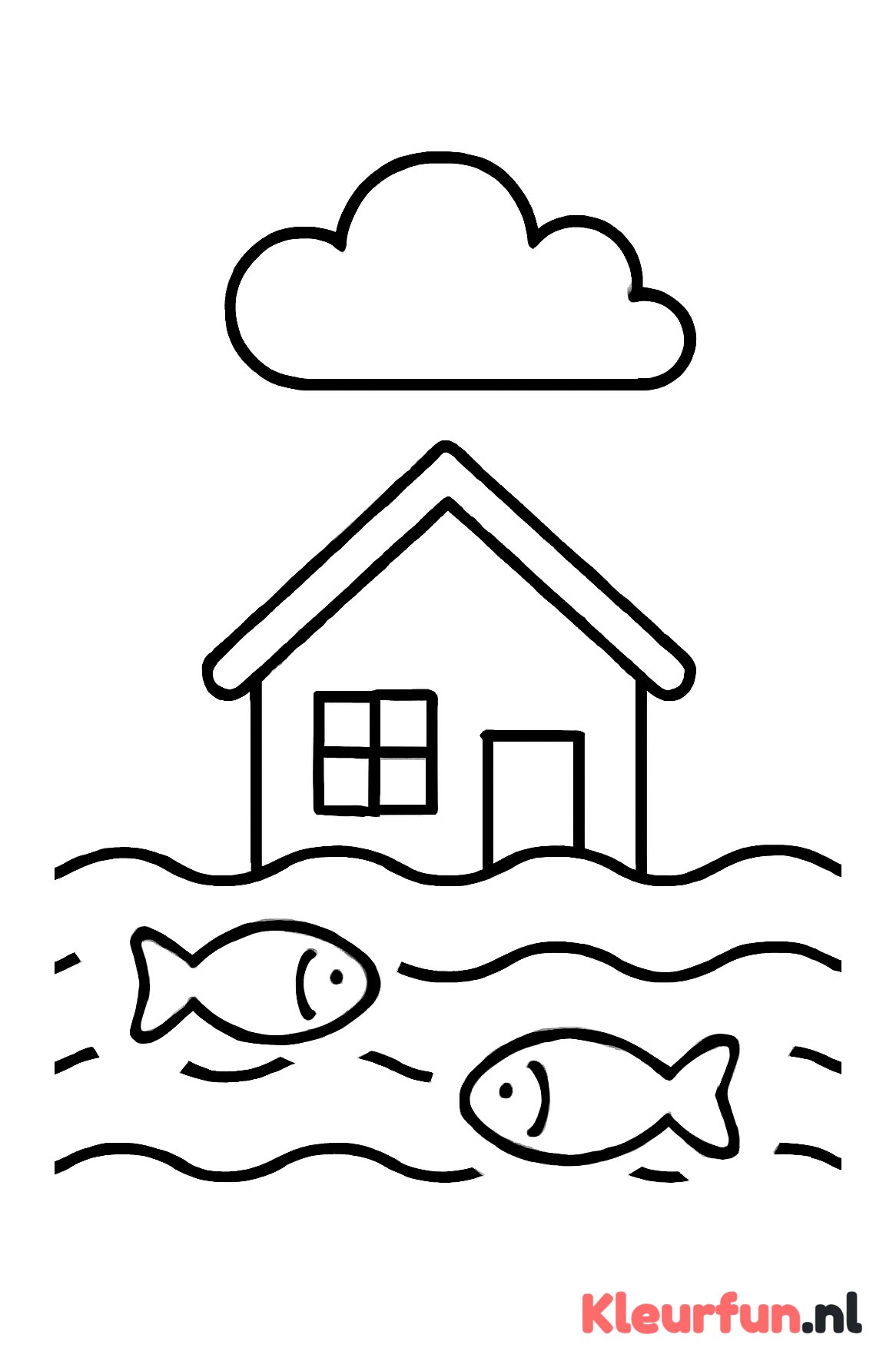 Huis met hoog water en vissen