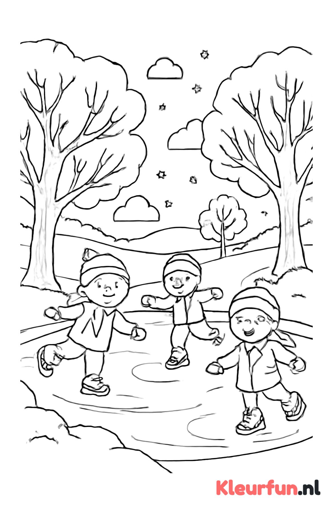 Schaatsen op bevroren vijver