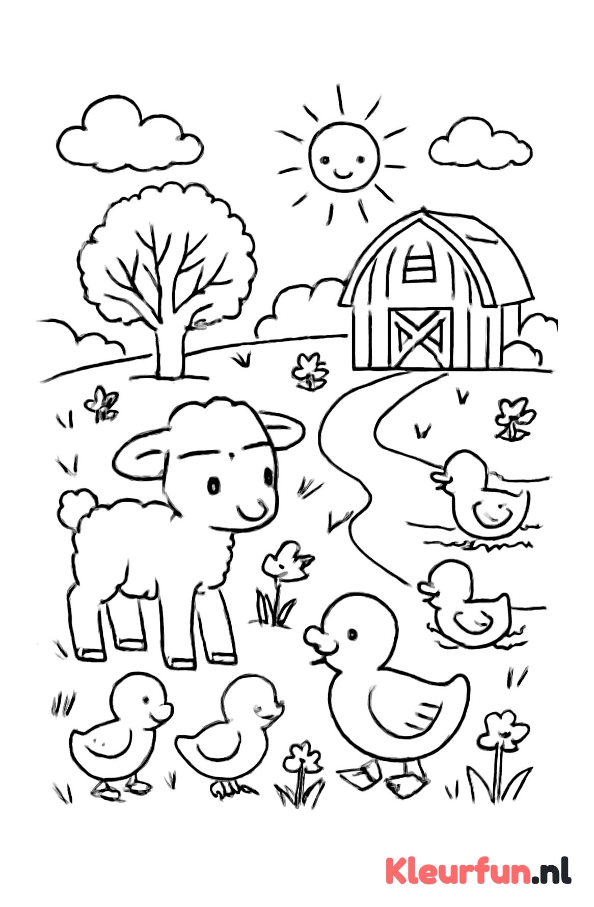 Jonget dieren op boerderij in de lente