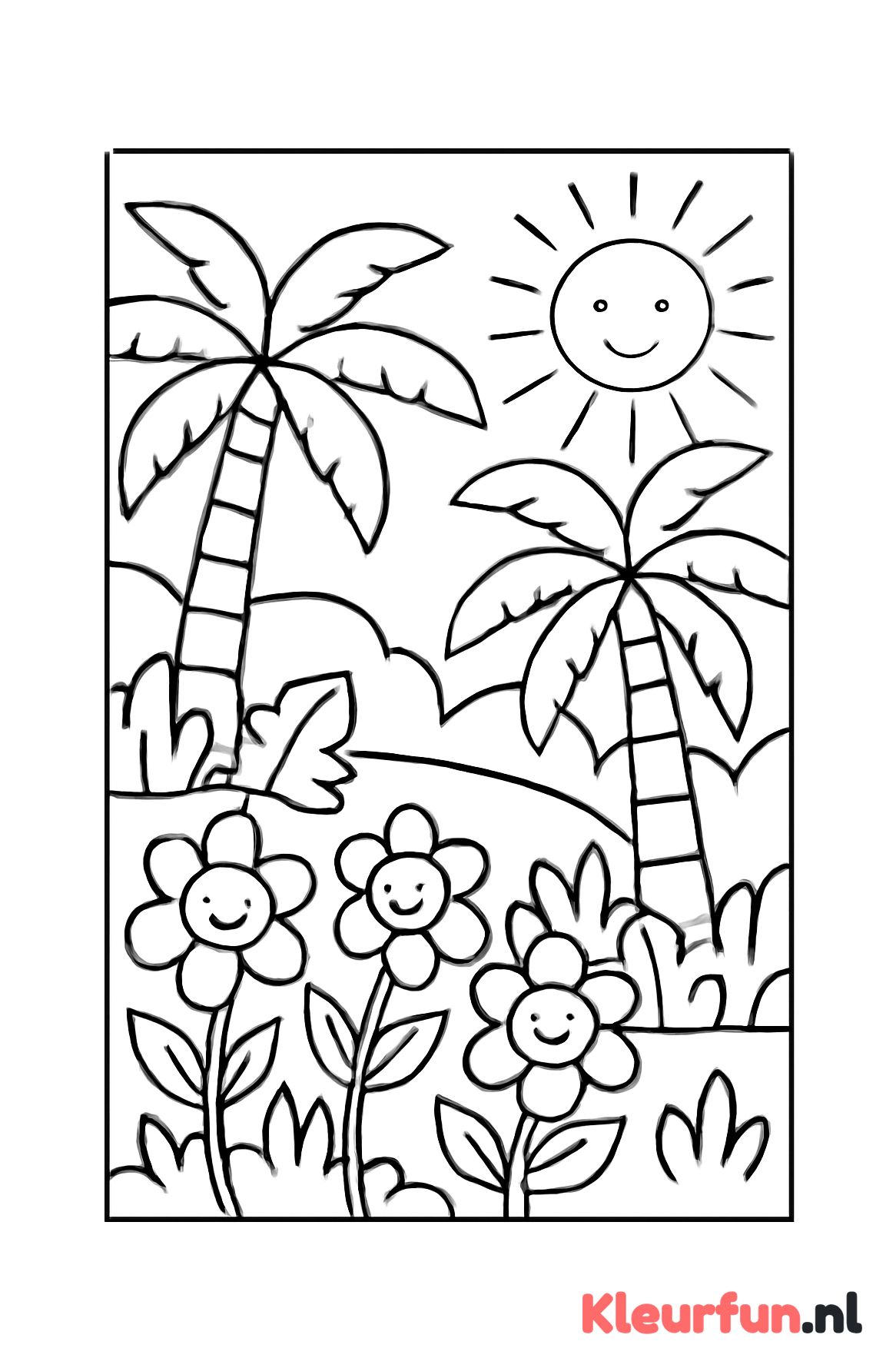 Jungle met palmbomen en zon