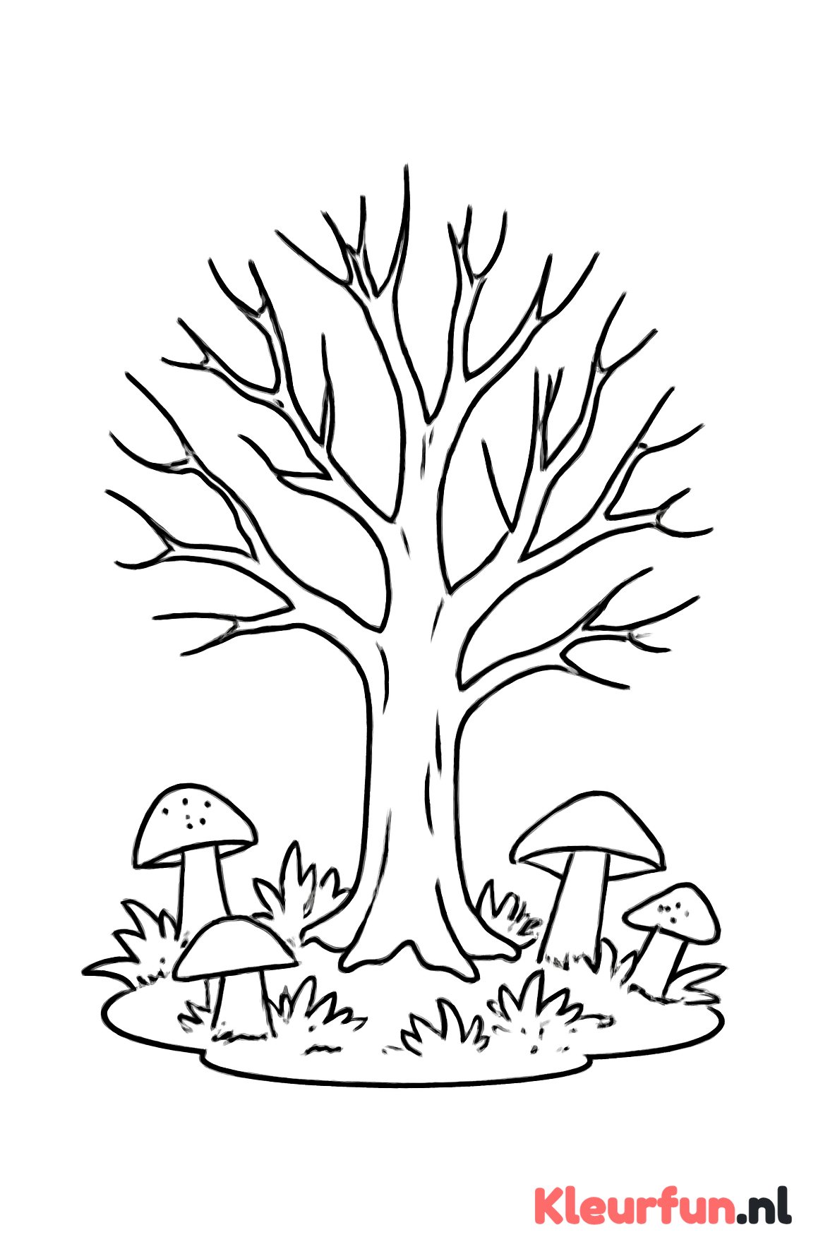 Kale boom met mossen en paddenstoelen