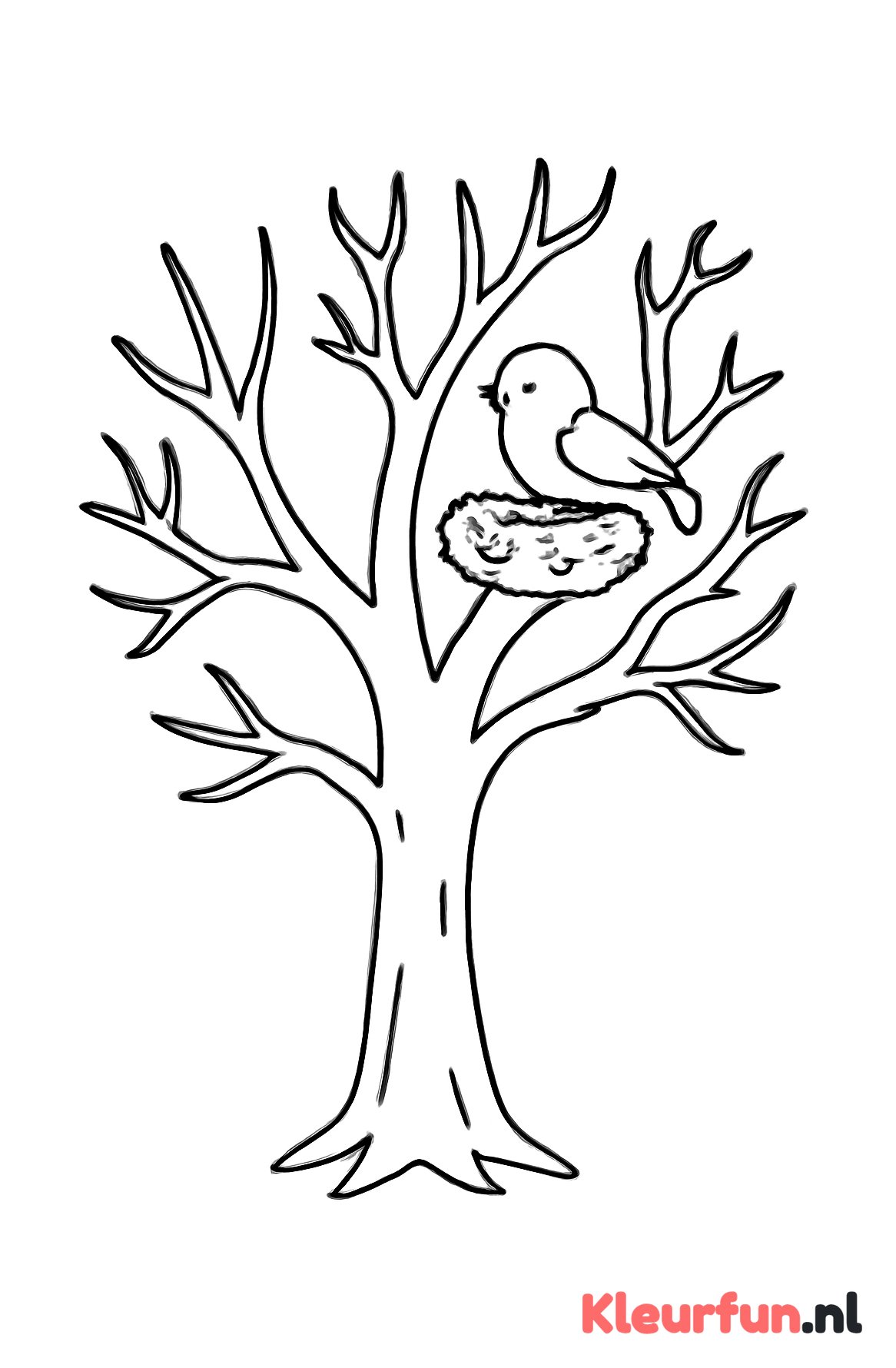 Kale boom met vogel en nest