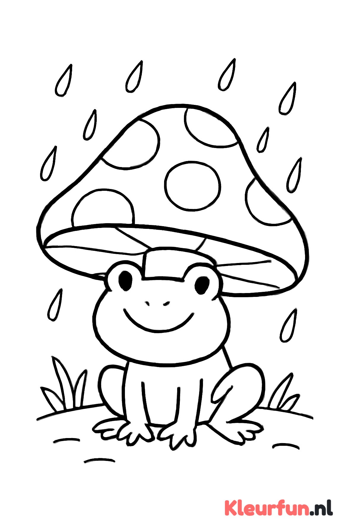 Kikker onder paddenstoel in de regen