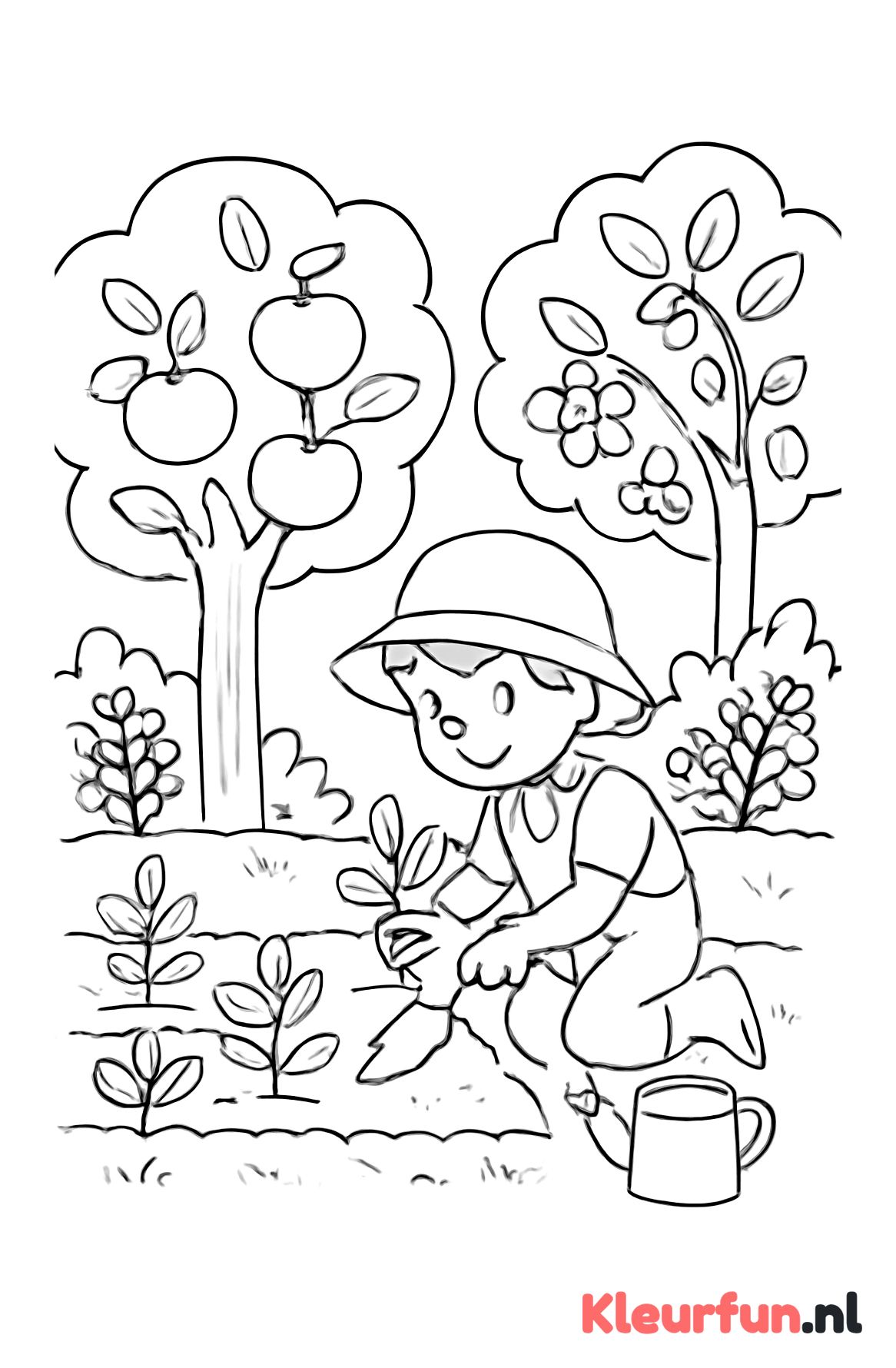 Kind in de moestuin