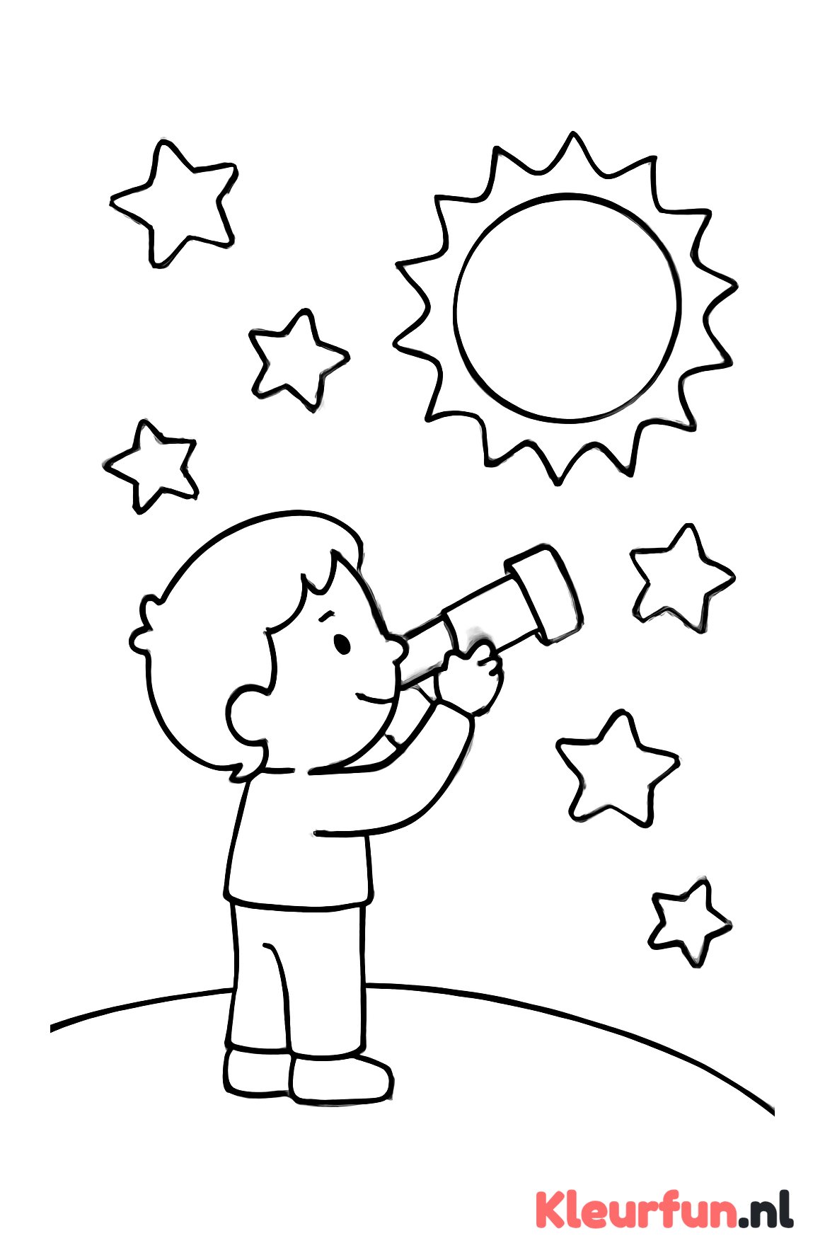 Kind kijkt naar zonsverduistering met sterren