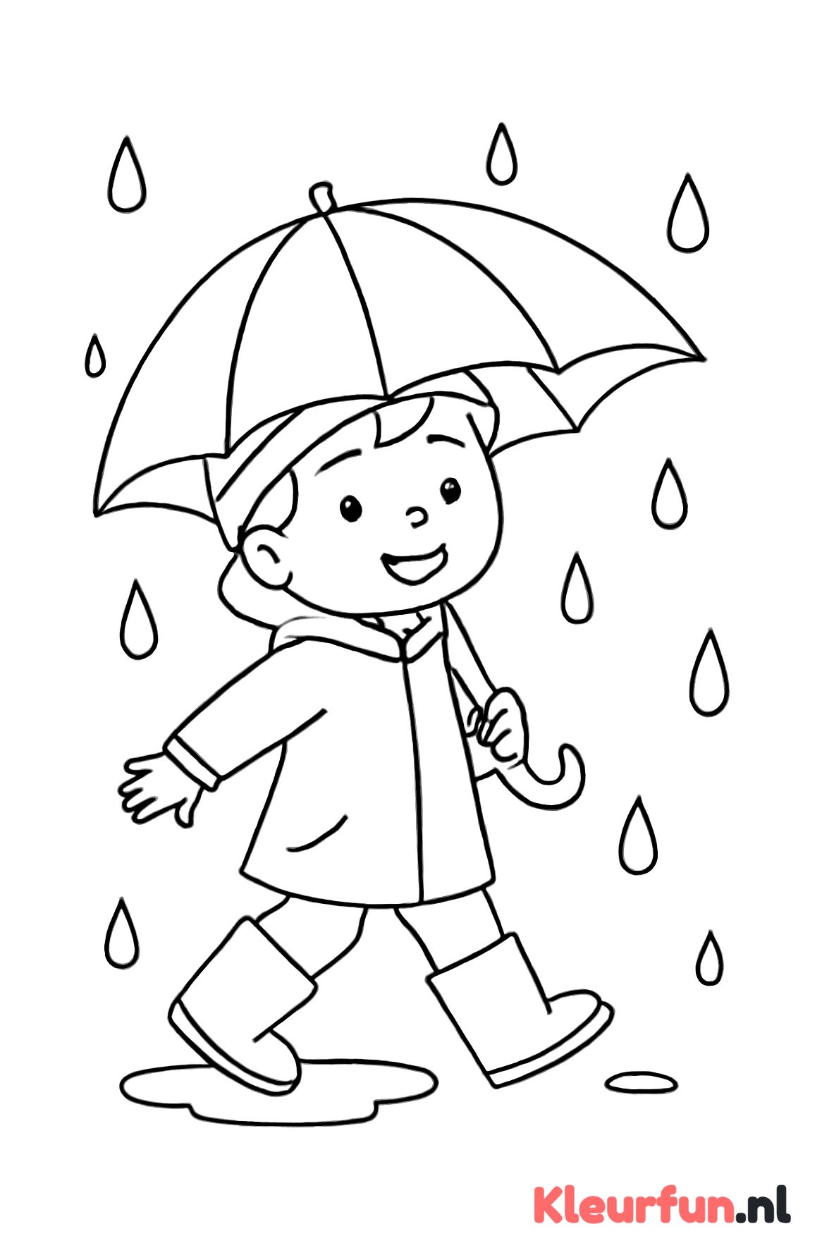 Kind met paraplu en regenlaarzen