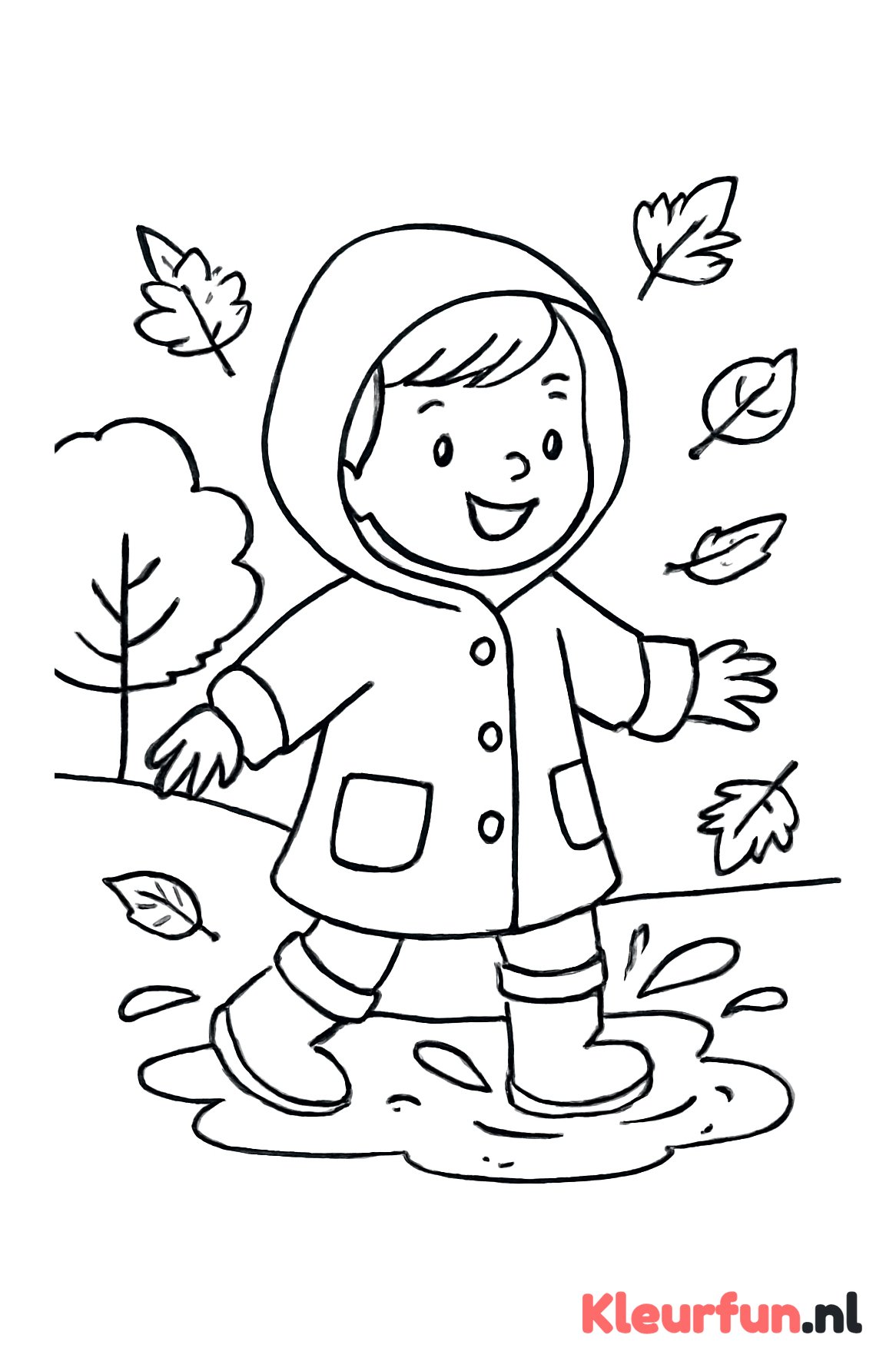 Kind met regenjas in de herfst