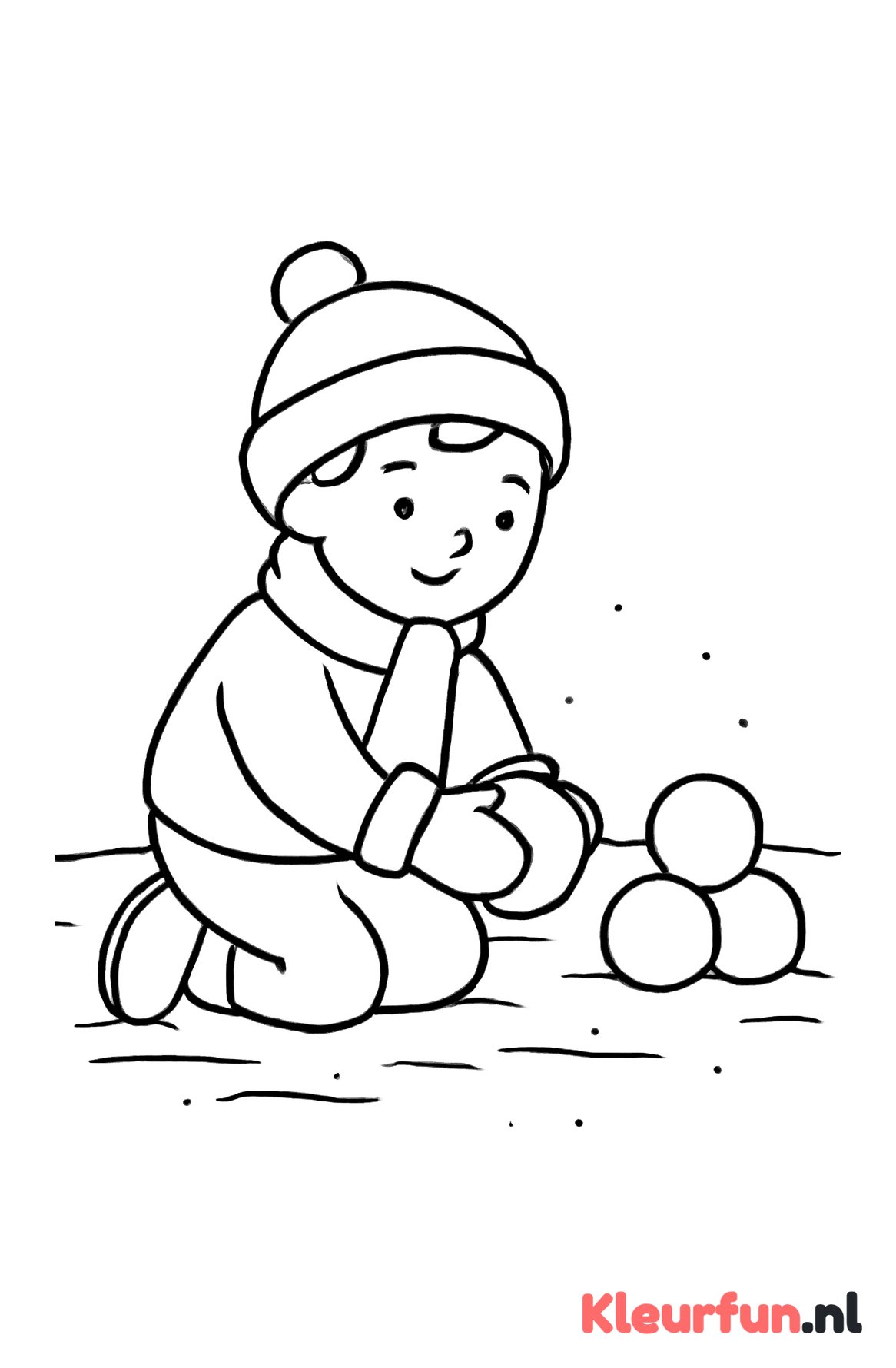 Kind maakt sneeuwballen op ijs