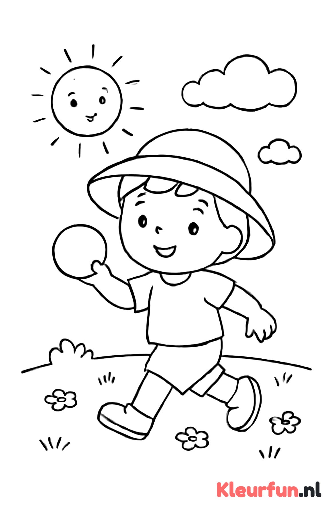 Kind speelt buiten onder de zon