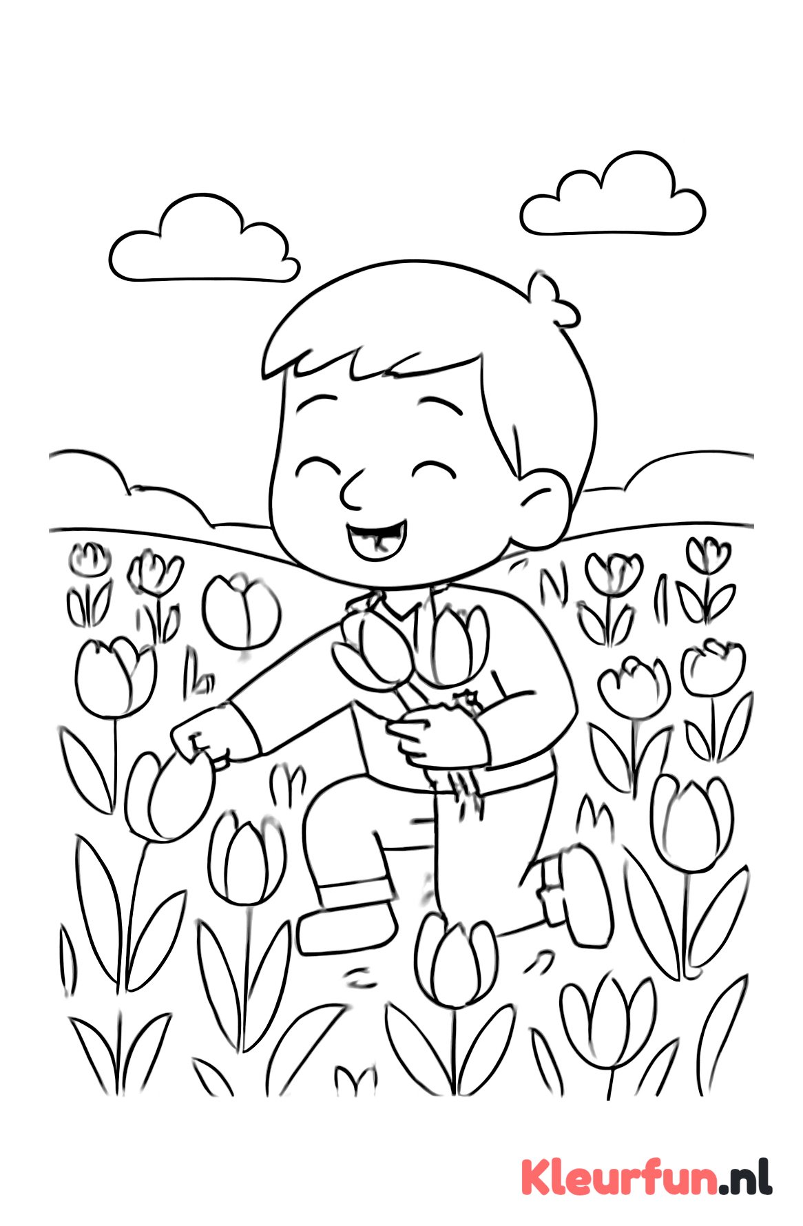 Kind plukt tulpen