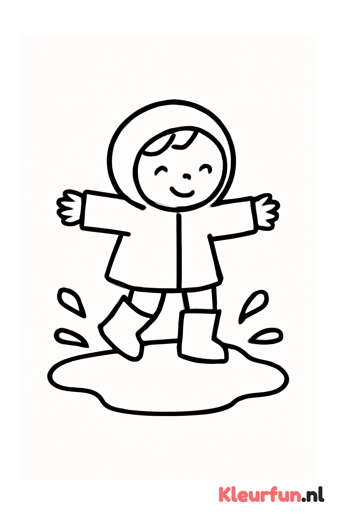 Kind springt in waterplassen met regenlaars