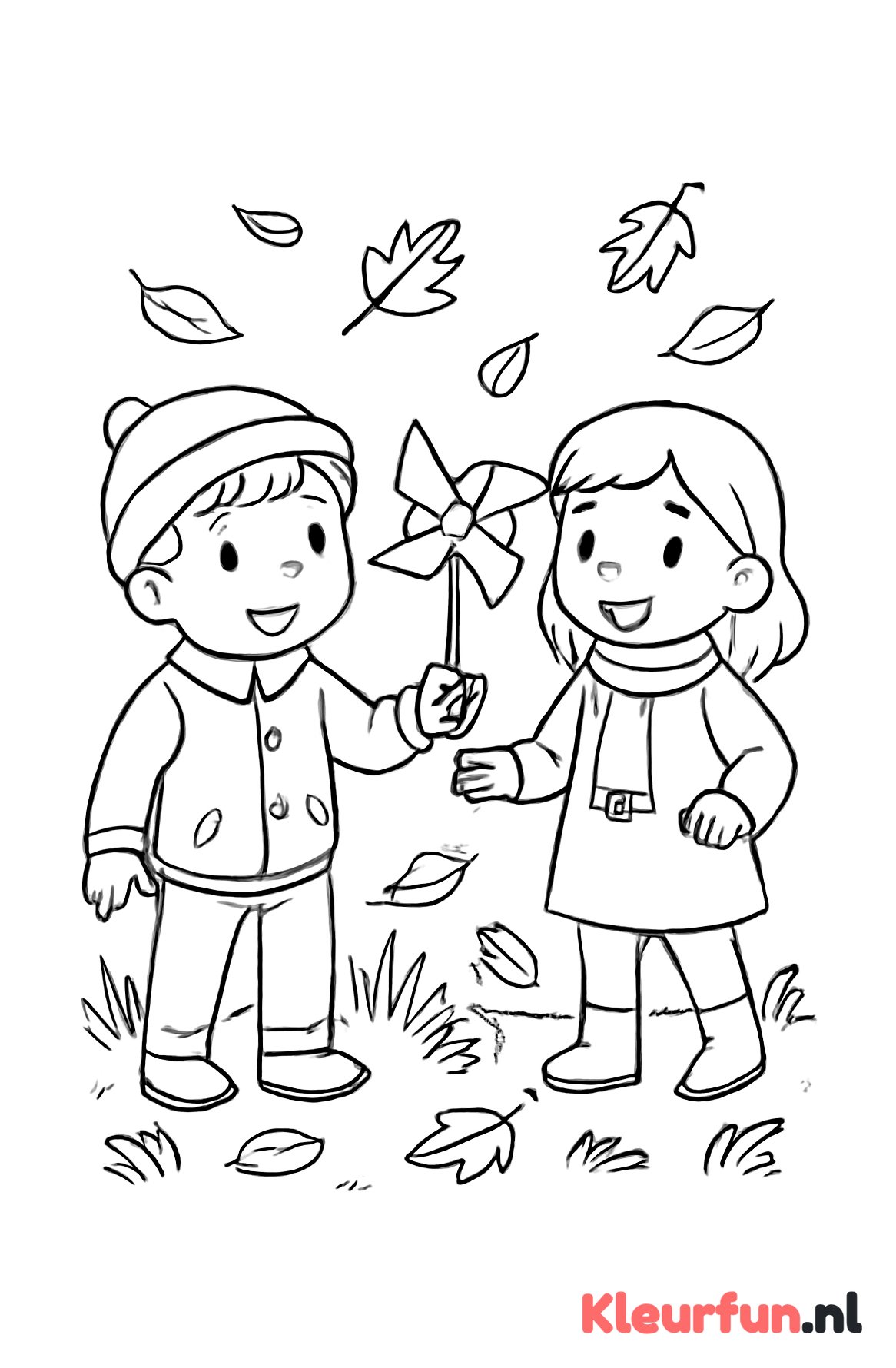 Kinderen spelen met windroede in herfst