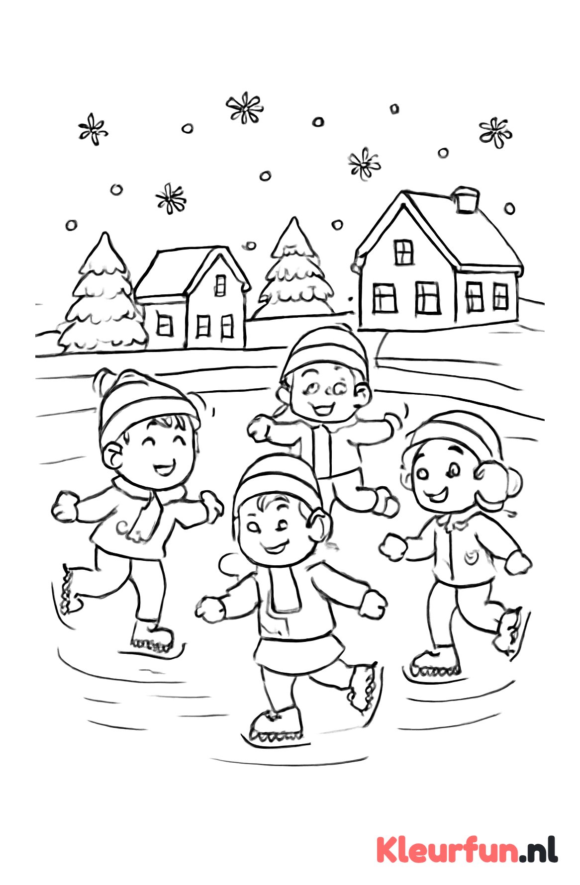 Kinderen schaatsen op het meer