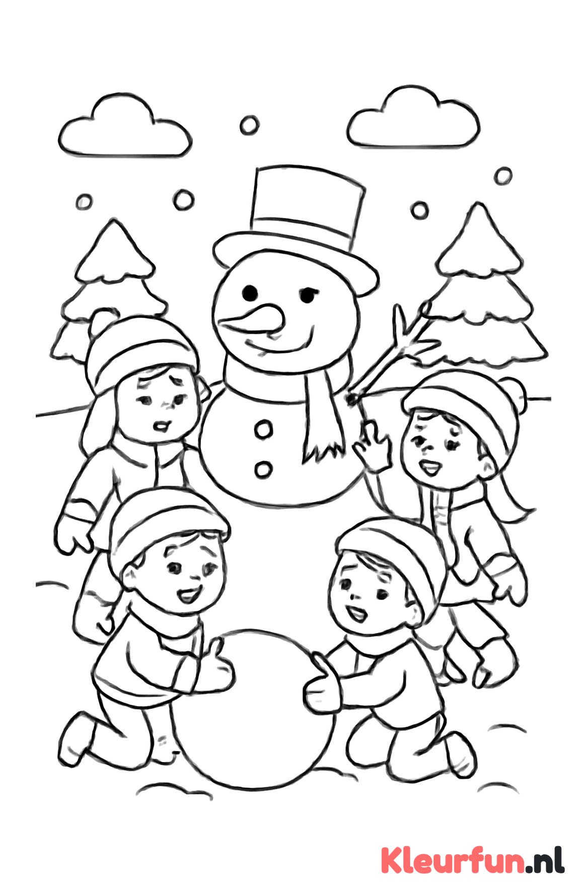 Kinderen maken een sneeuwpop