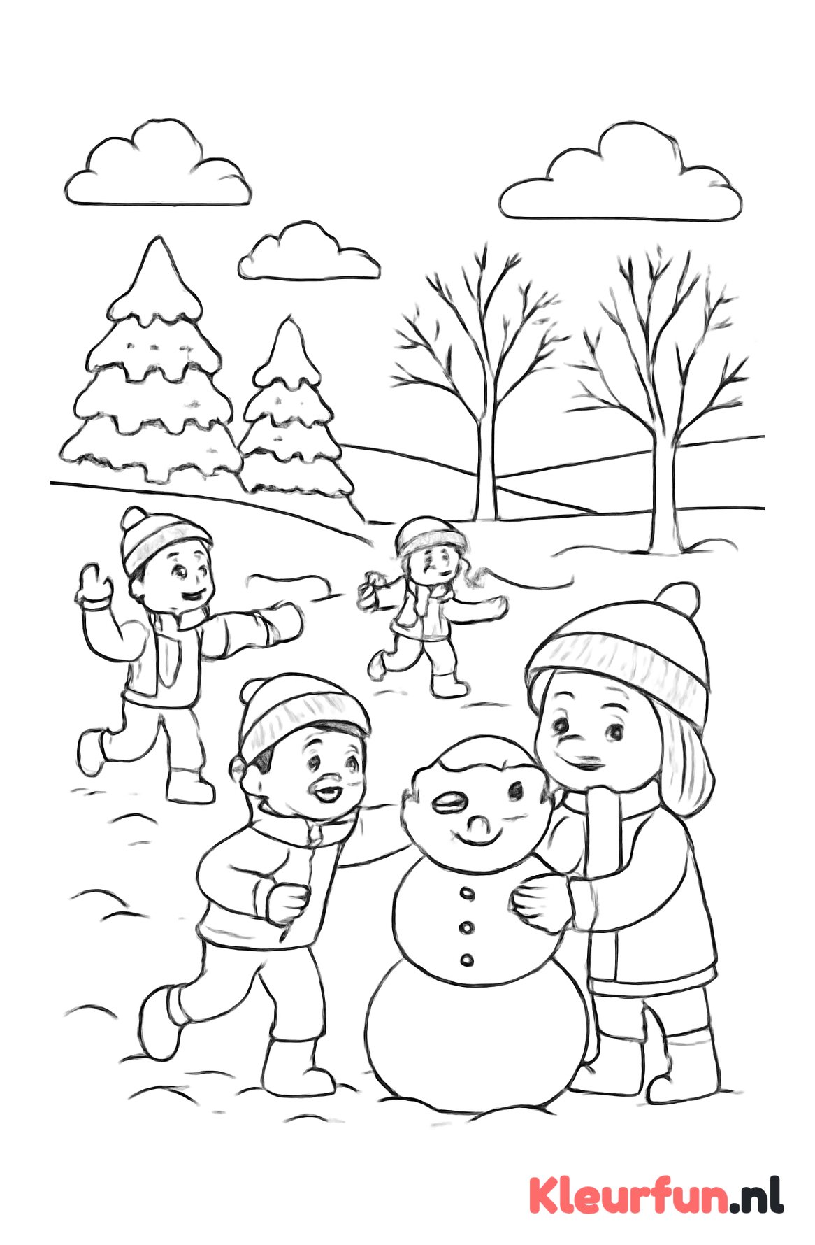 Kinderen met sneeuwpret in winterlandschap