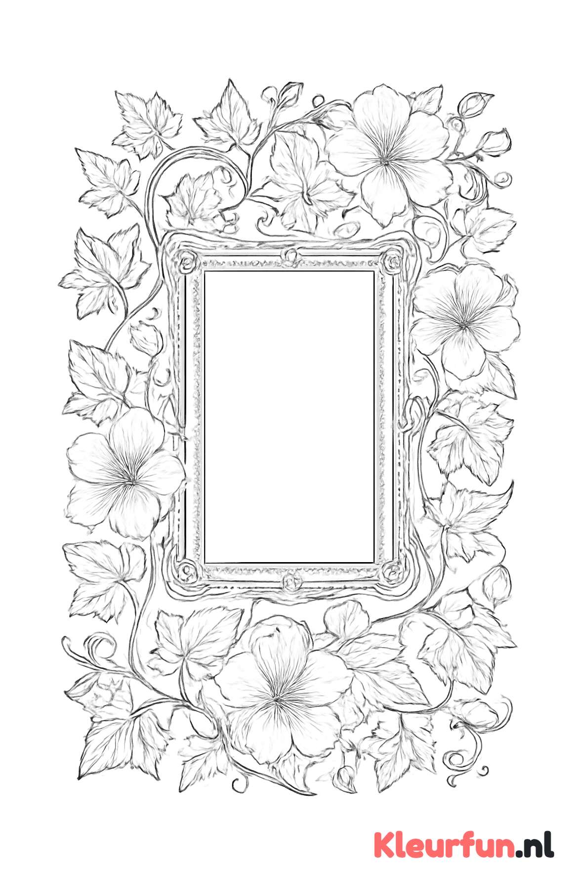 Klimop en bloemen rond decoratieve lijst