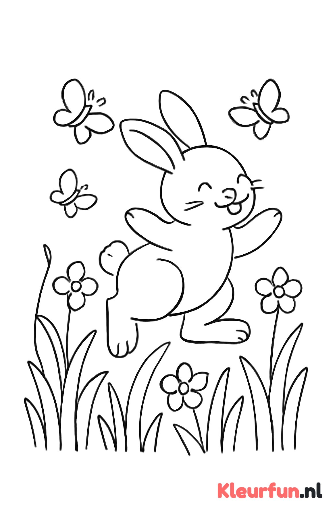 Konijn met vlinders in de lente