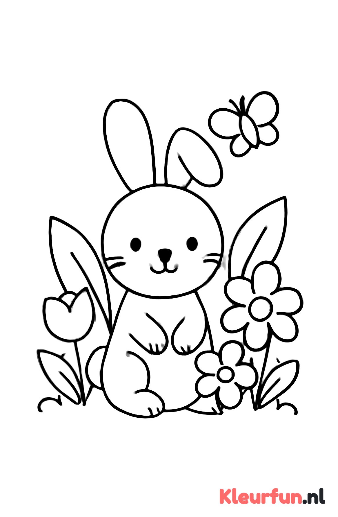 Konijntje tussen lentebloemen