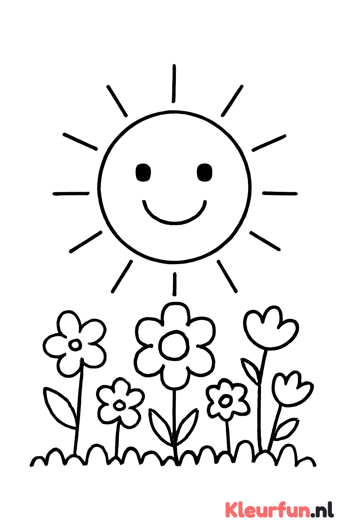 Lachende zon boven bloemenveld