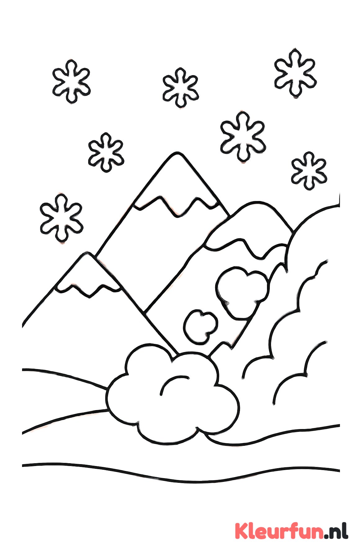 Beginnende lawine met sneeuwvlokken
