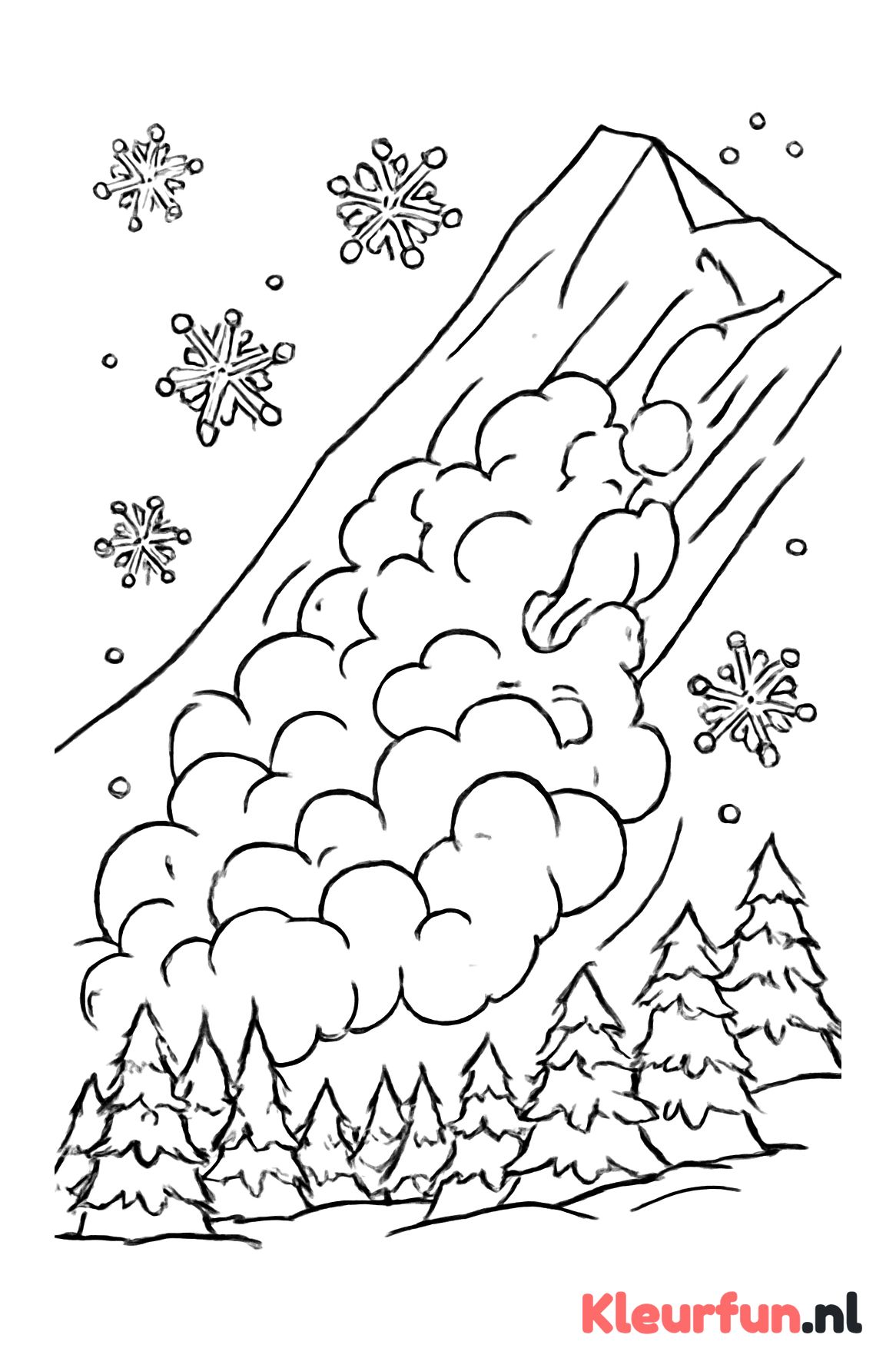 Lawine met sneeuwvlokken en bos in de winter