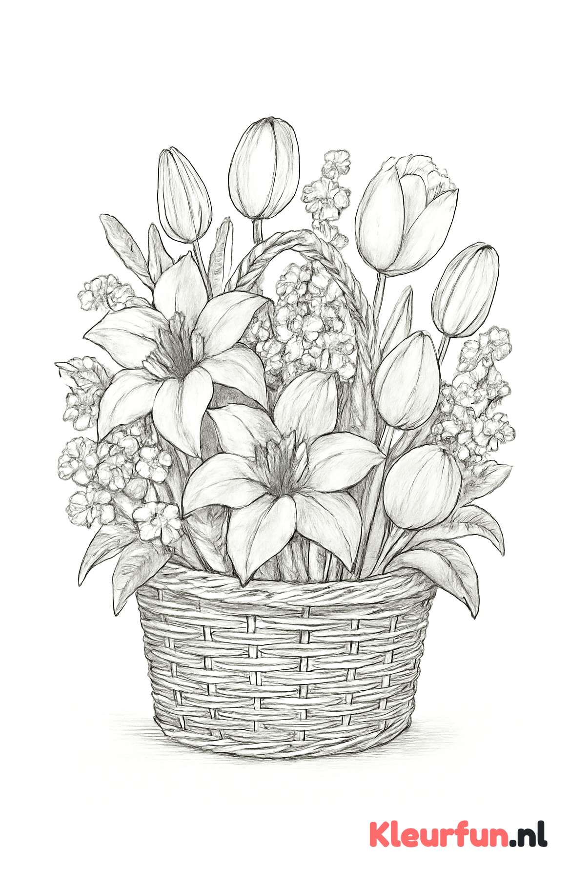 Sierlijke lente bloemen mand met gedetailleerde textuur