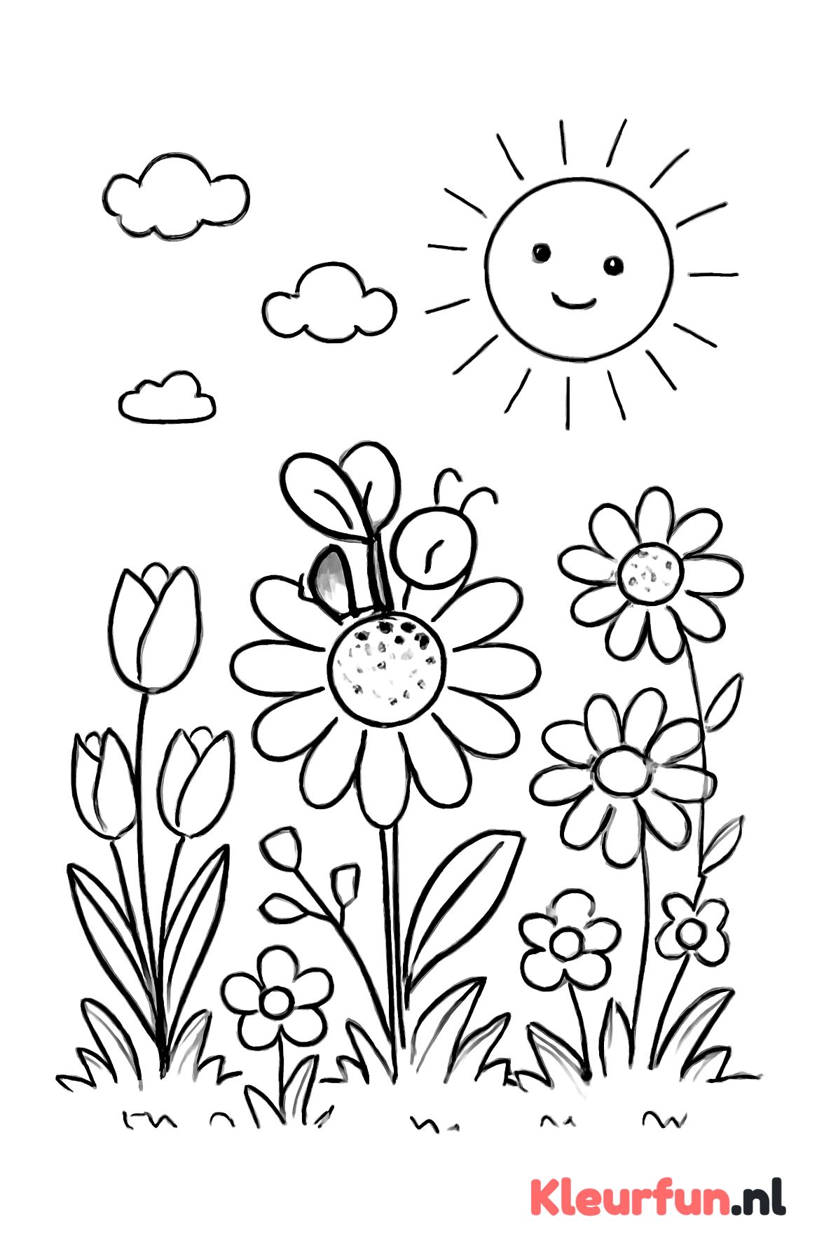 Lente tuin met bloeiende bloemen