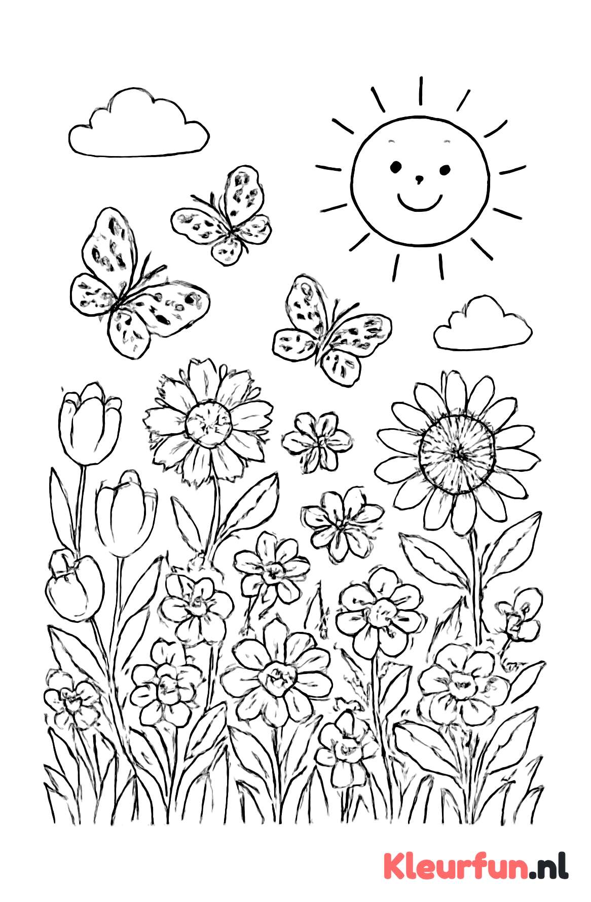Lente tuin vol bloemen en vlinders