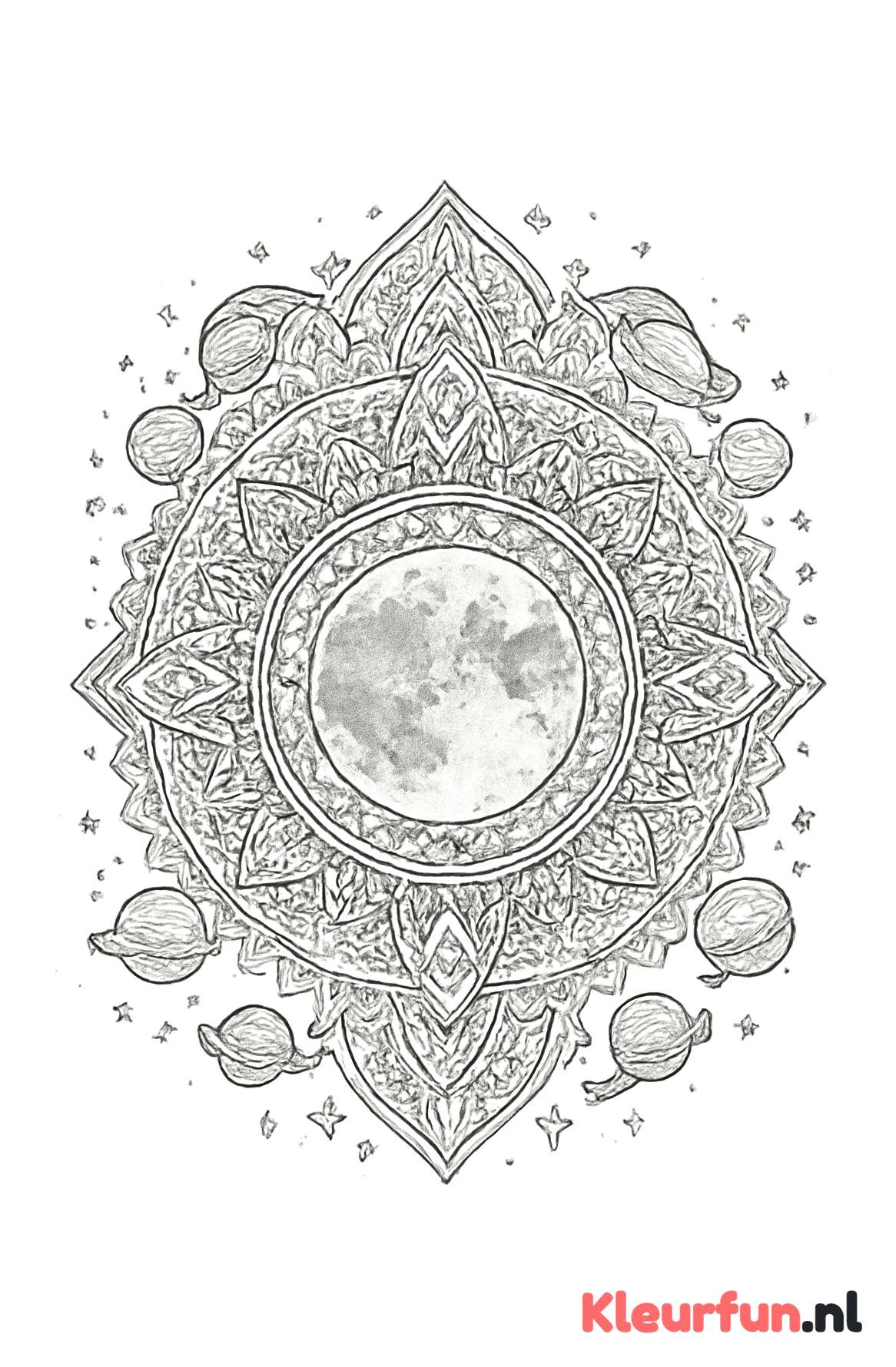 Maan mandala met ruimte-elementen