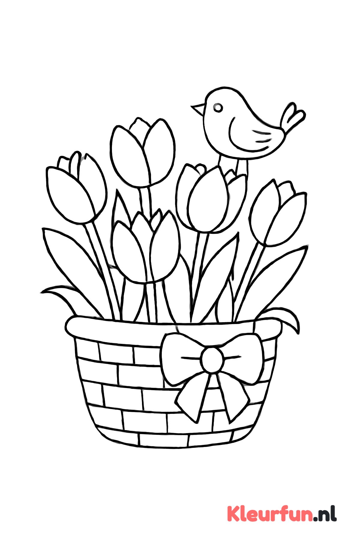 Mand met tulpen en vogel