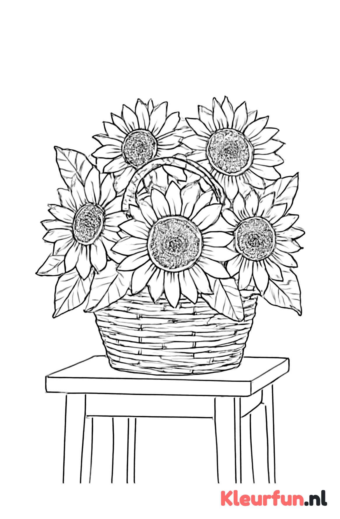 Mand vol zonnebloemen