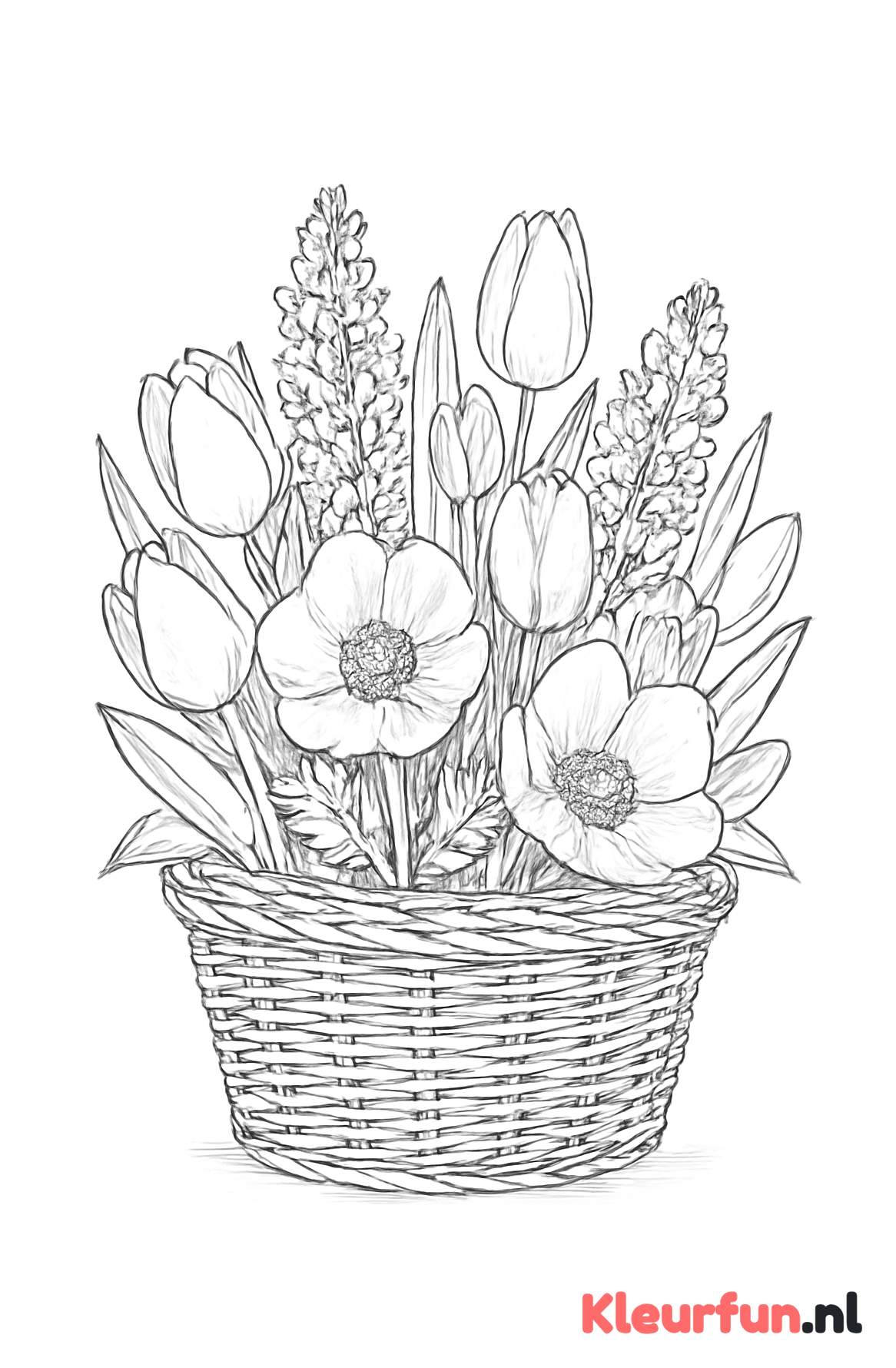 Mand vol voorjaarsbloemen