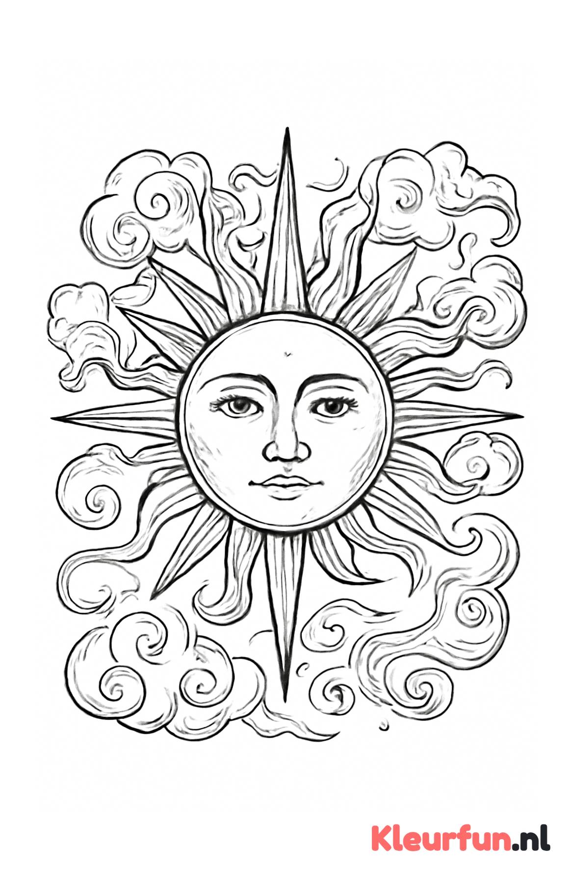 Mystieke Zon met Gezicht en Wolken