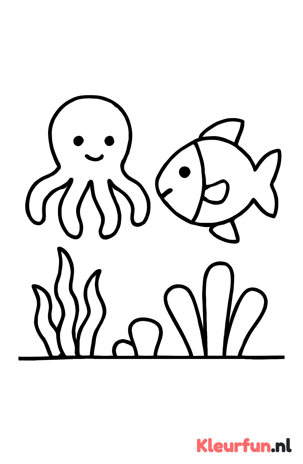 Octopus met vis en zeeplanten