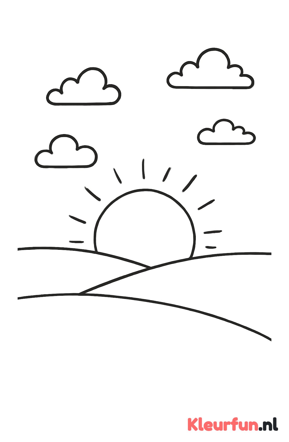 Open veld met zon en wolken