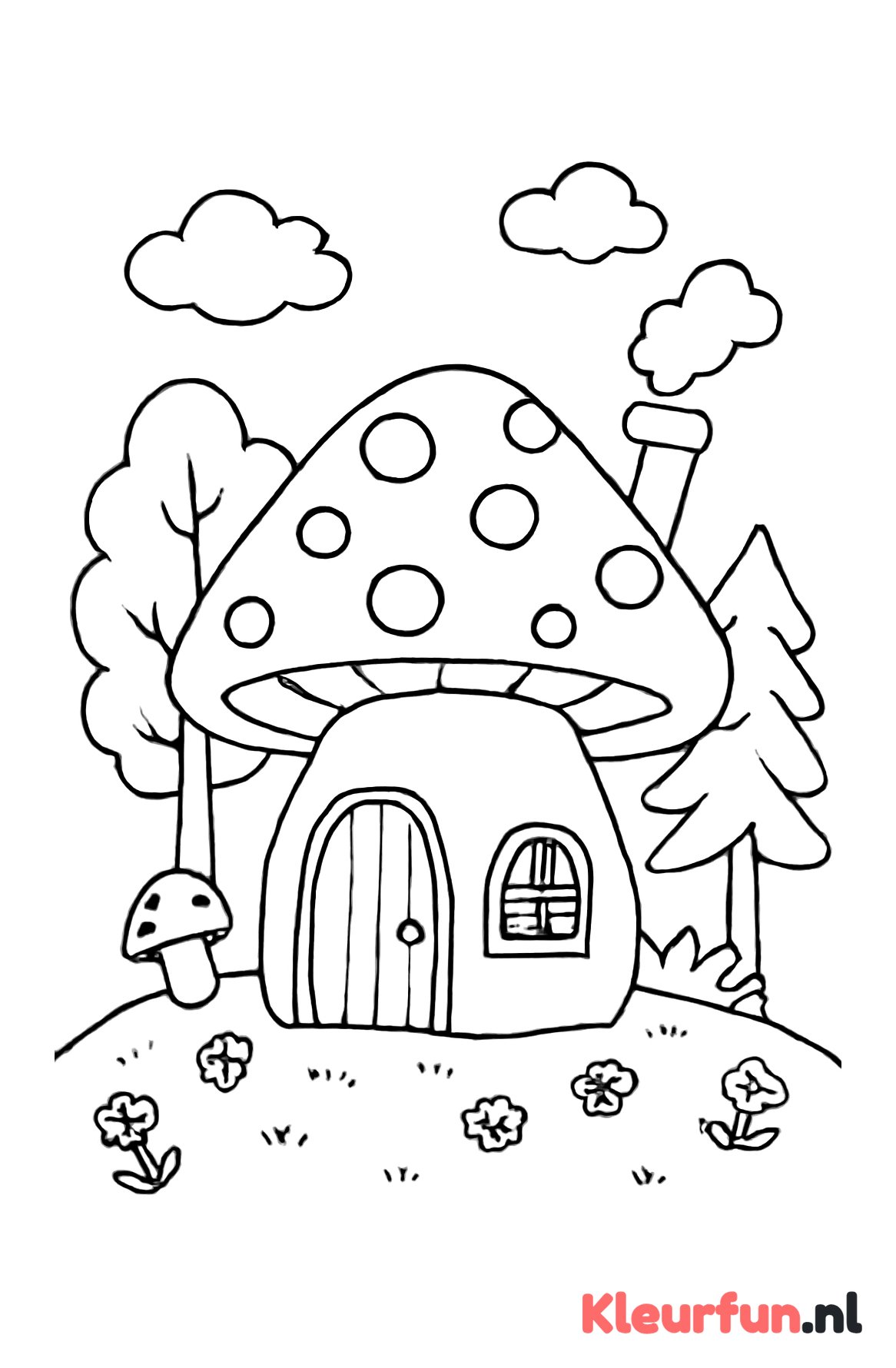 Paddenstoelhuisje in het bos