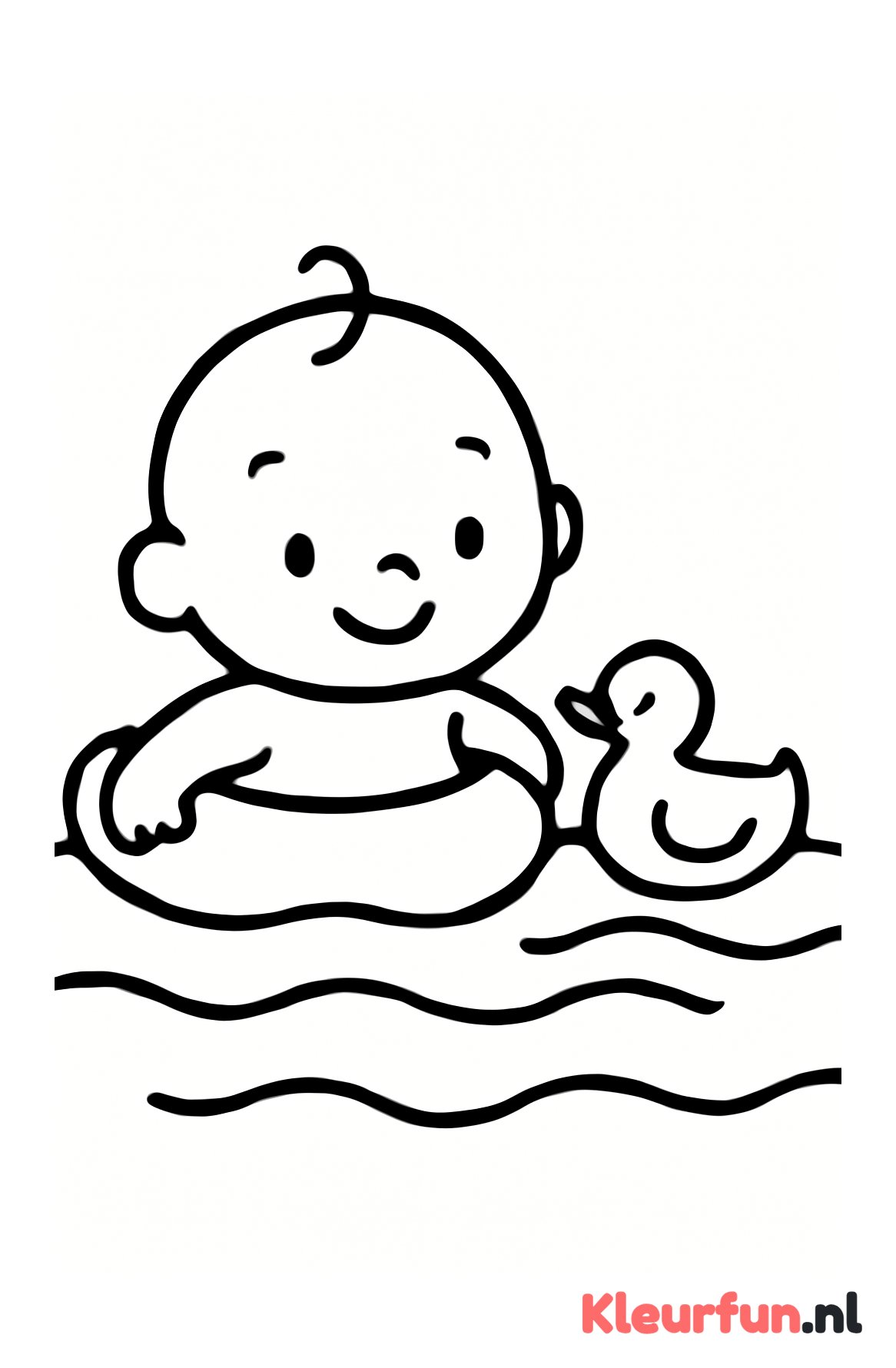 Baby zwemt met eendje